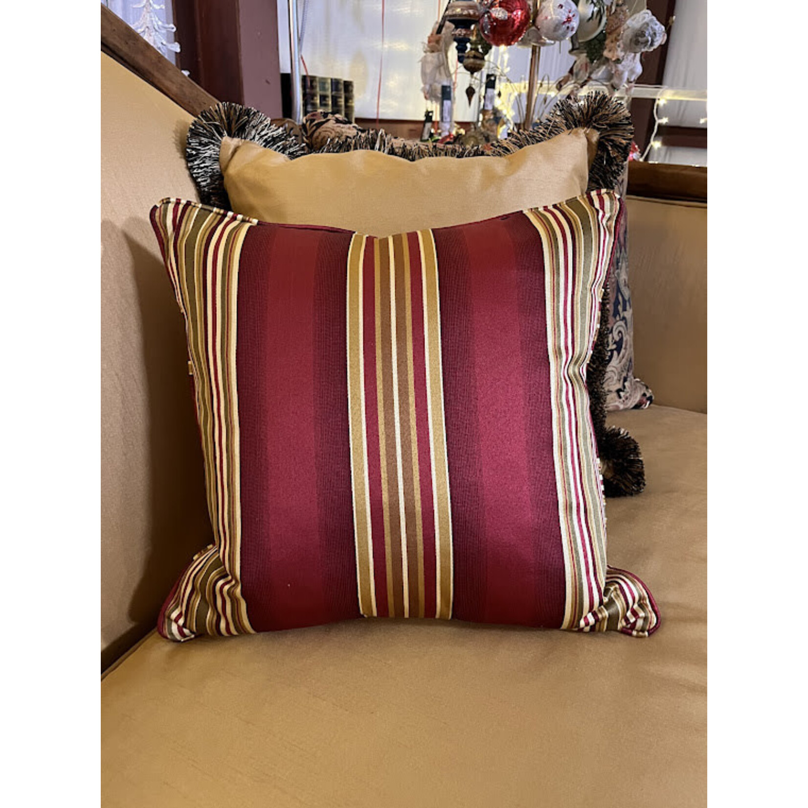 Michael Amini Red Striped Pillow with Trim