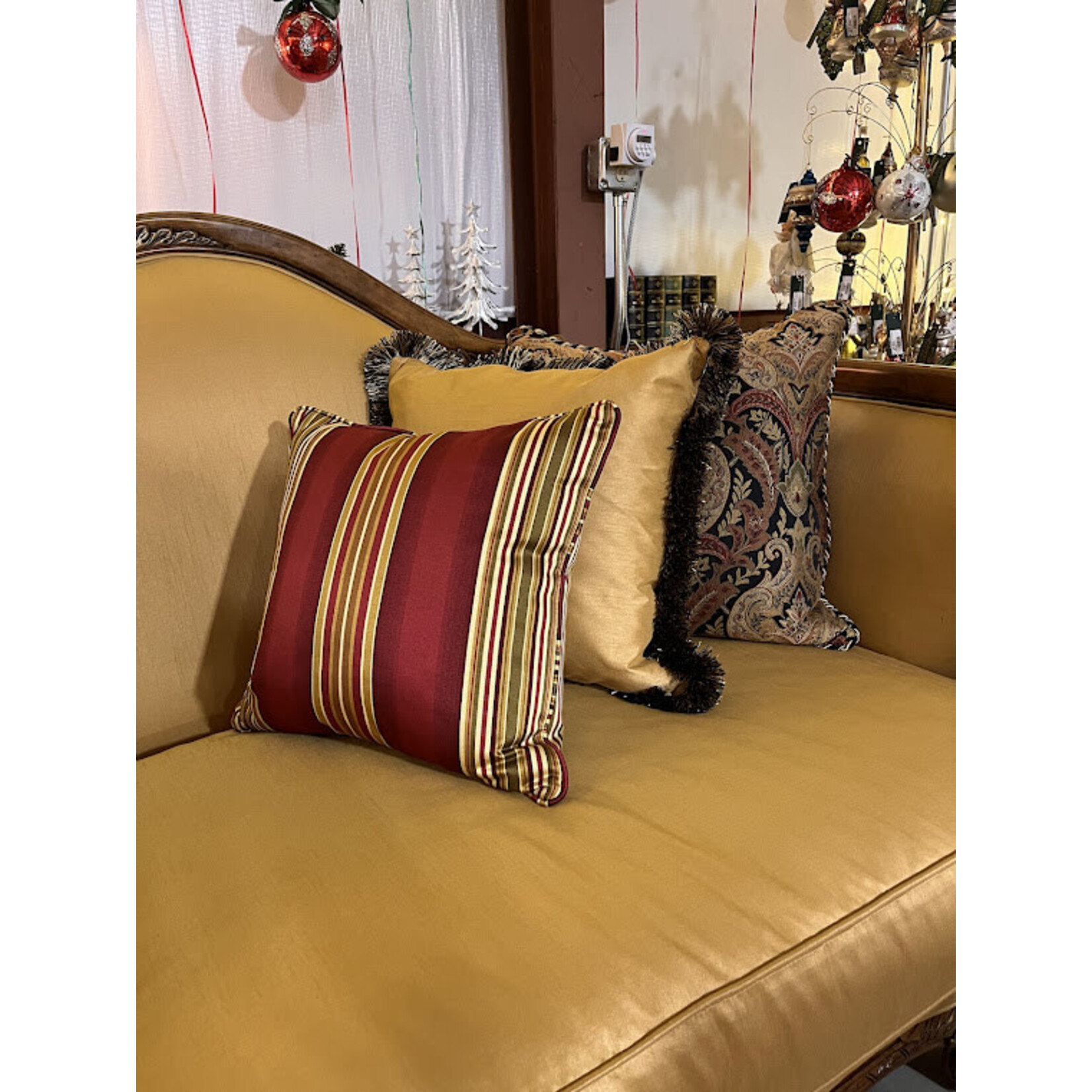 Michael Amini Red Striped Pillow with Trim