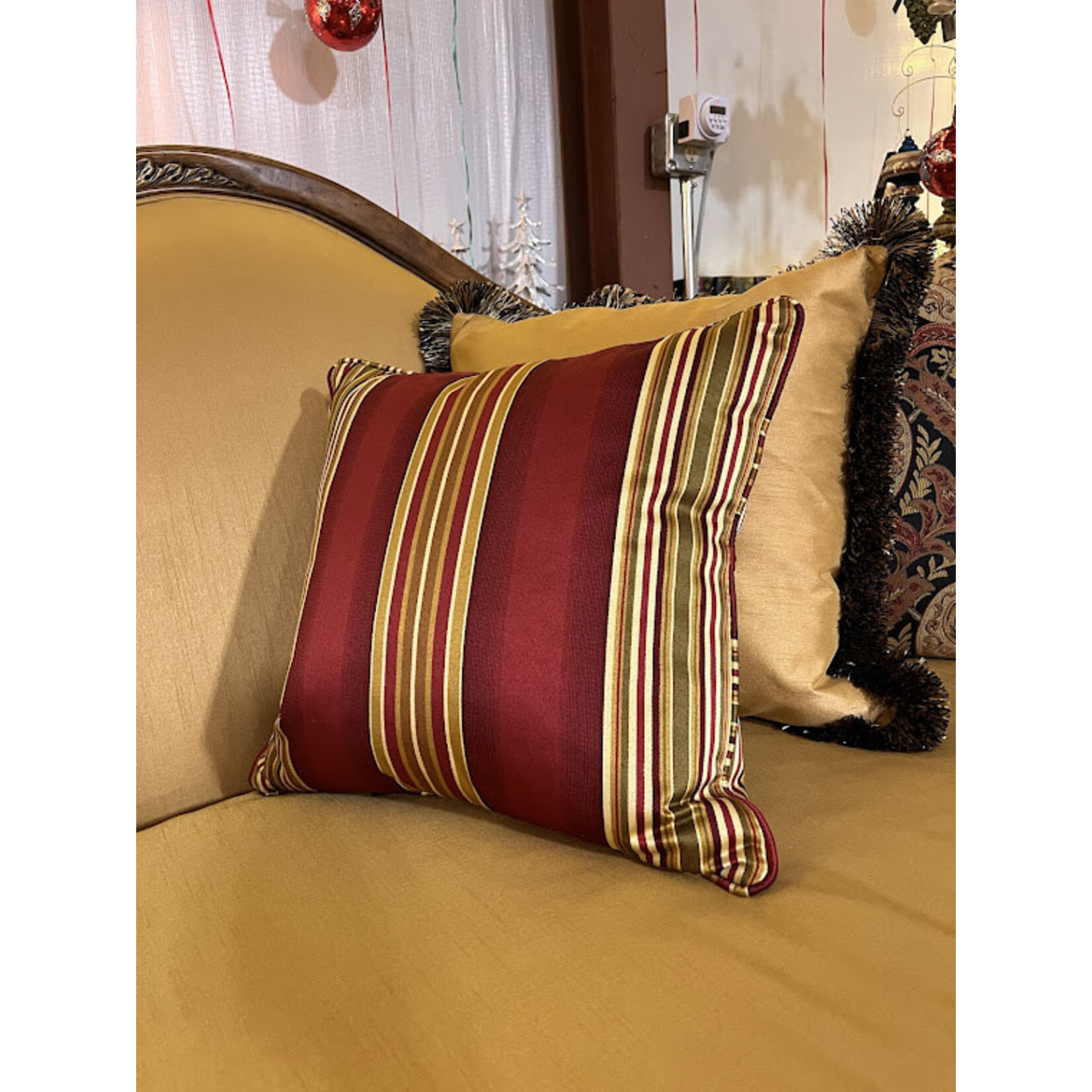 Michael Amini Red Striped Pillow with Trim