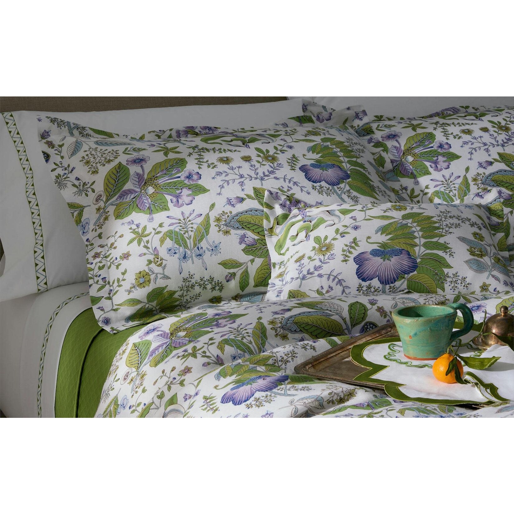 Matouk Pomegranate Linen Quilted Boudoir Sham Flange Porcelain Blue