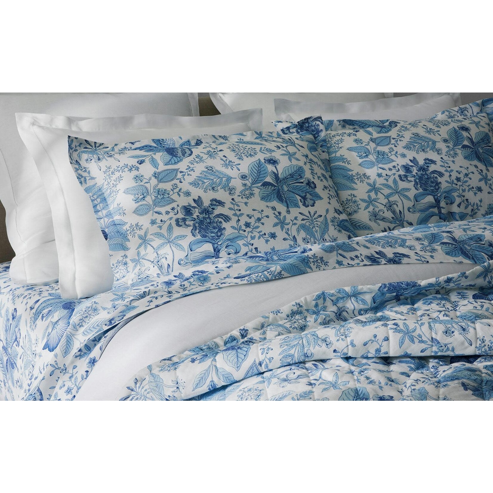 Matouk Pomegranate Linen Quilted Boudoir Sham Flange Porcelain Blue