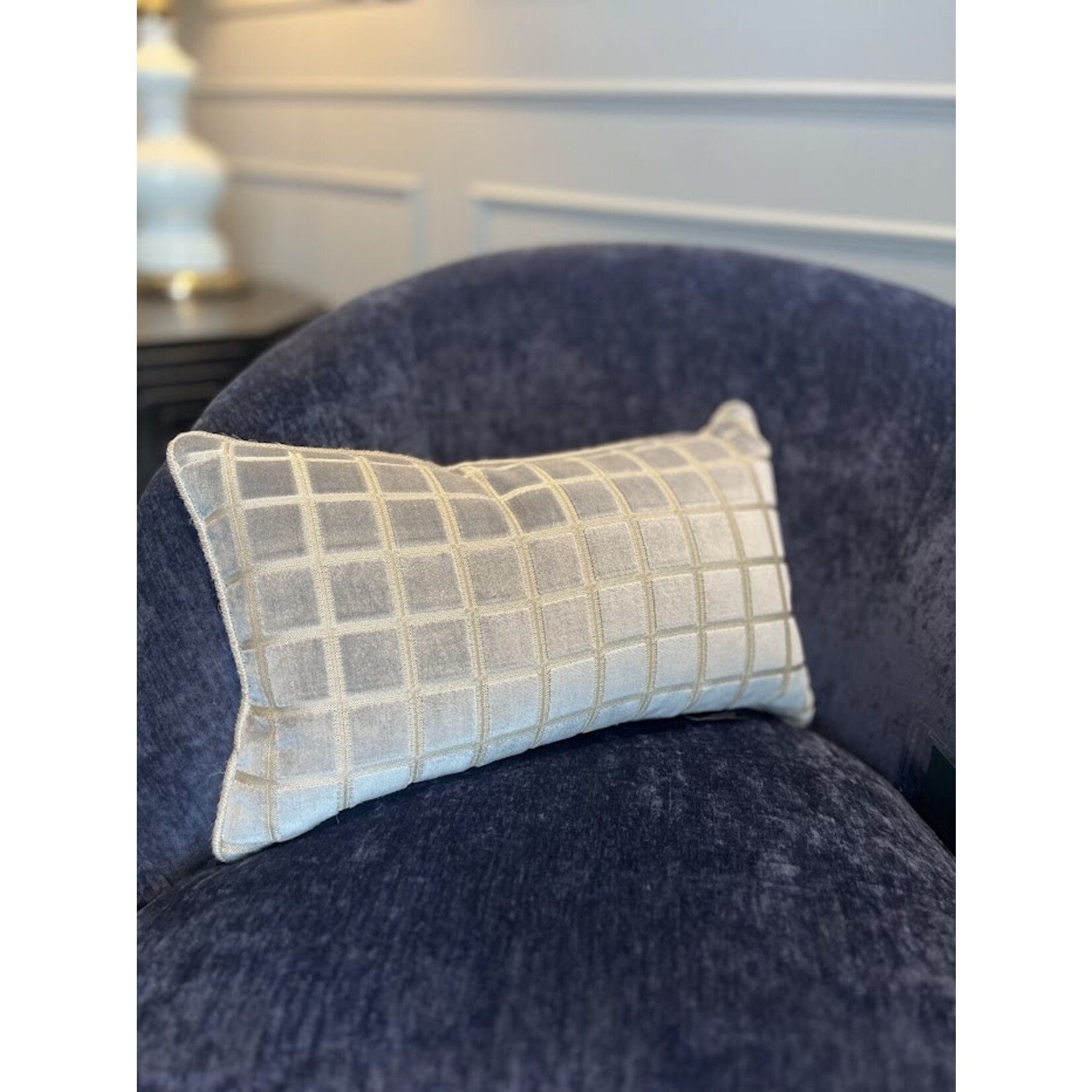 Gabby Checkered Chambray 12x20 With Feather Insert Pillow