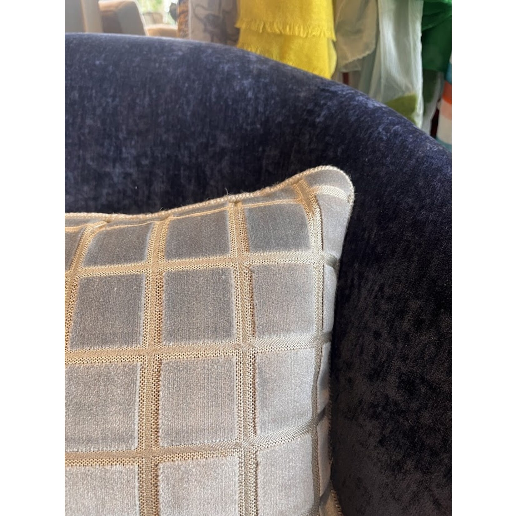 Gabby Checkered Chambray 12x20 With Feather Insert Pillow