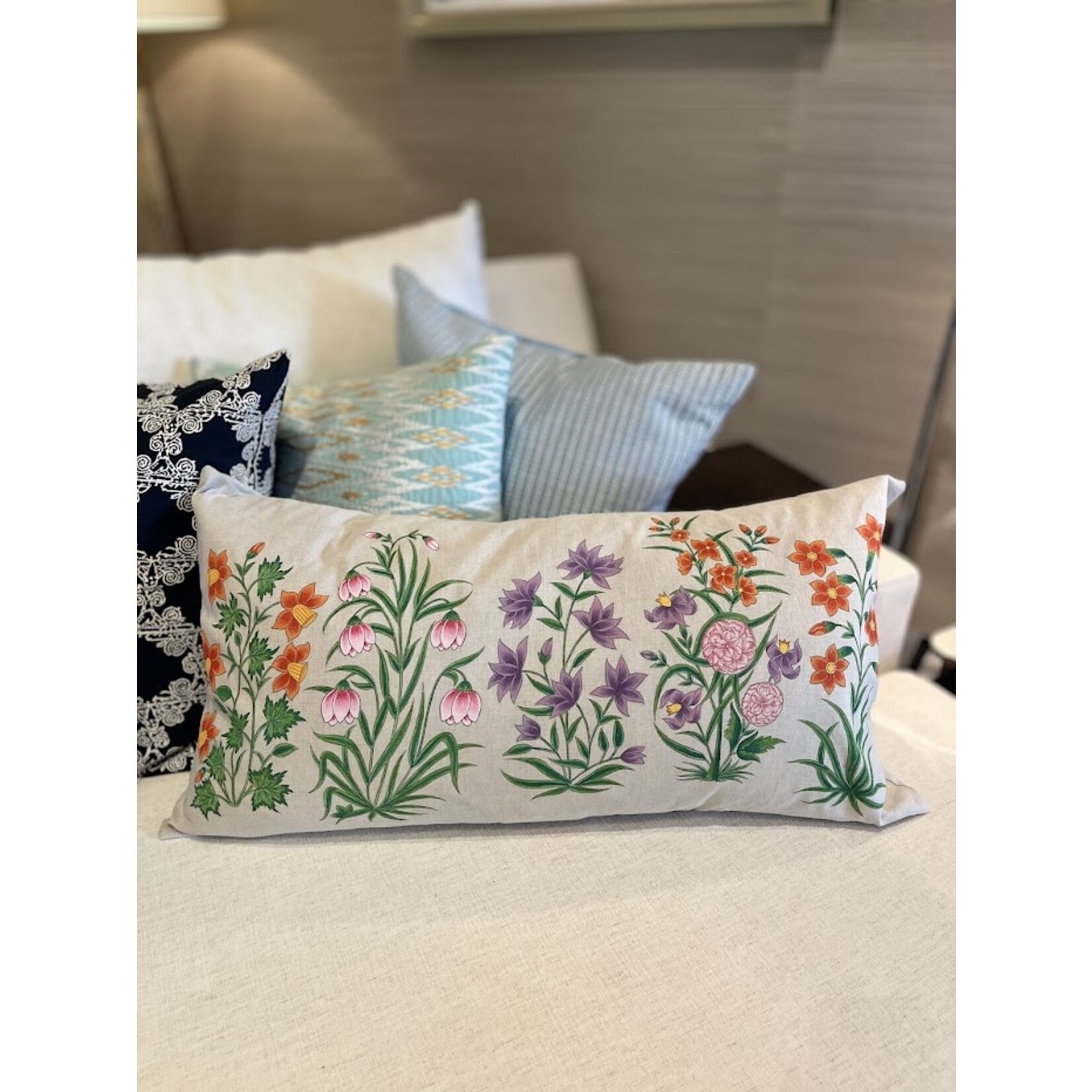 John Robshaw Textiles Garden Party Bolster Pillow with Insert 17"x32"