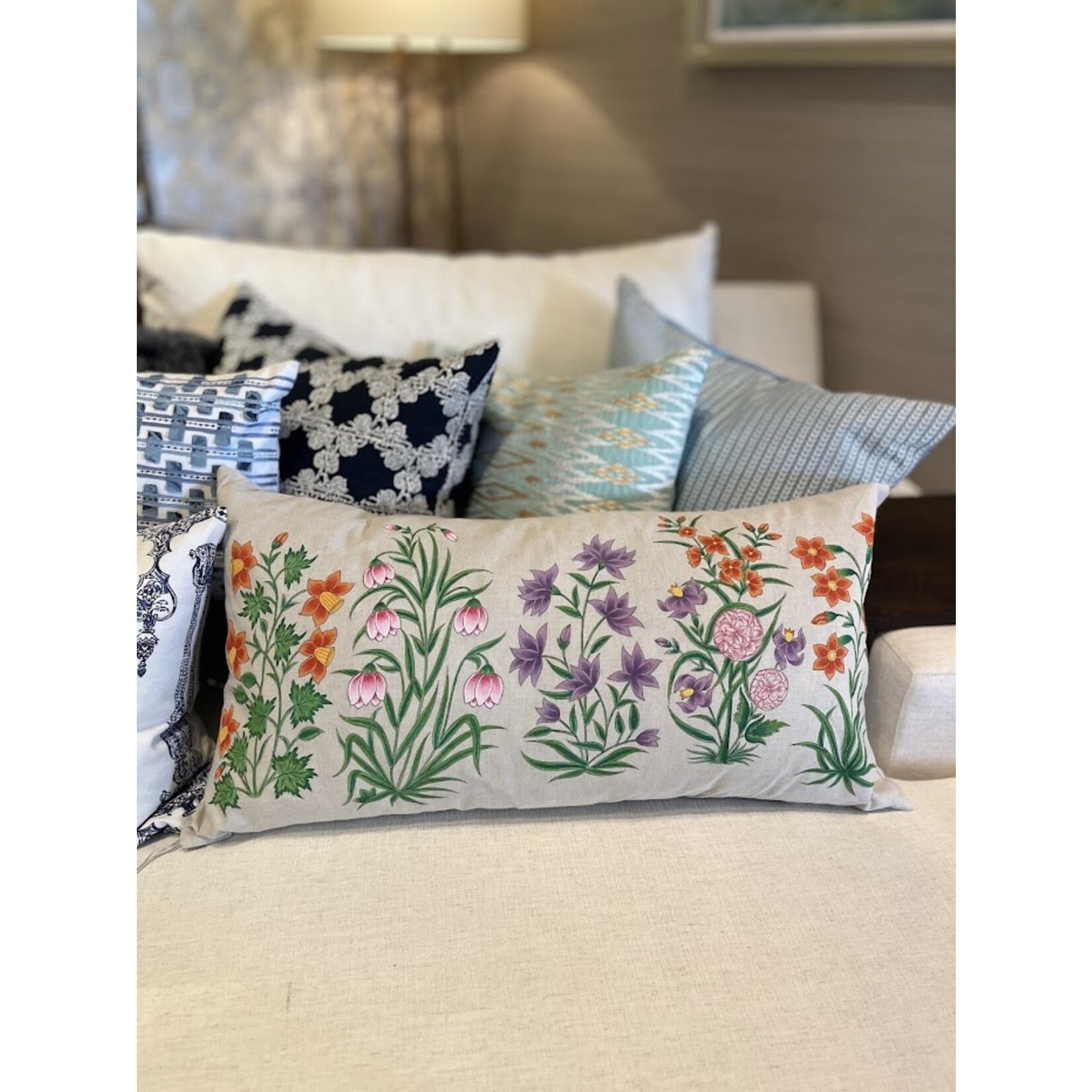 John Robshaw Textiles Garden Party Bolster Pillow with Insert 17"x32"