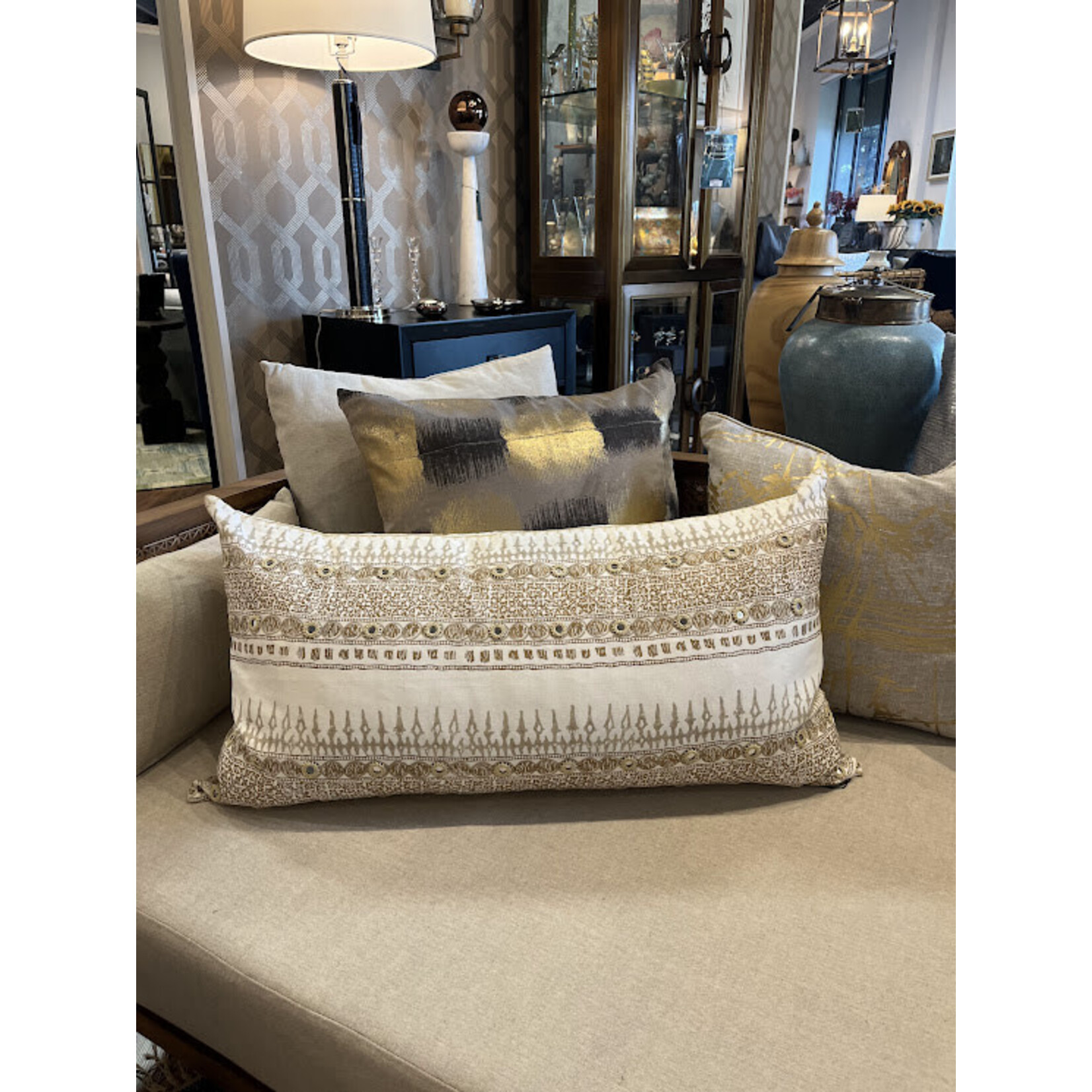 John Robshaw Textiles Primrosa Gold Bolster Pillow