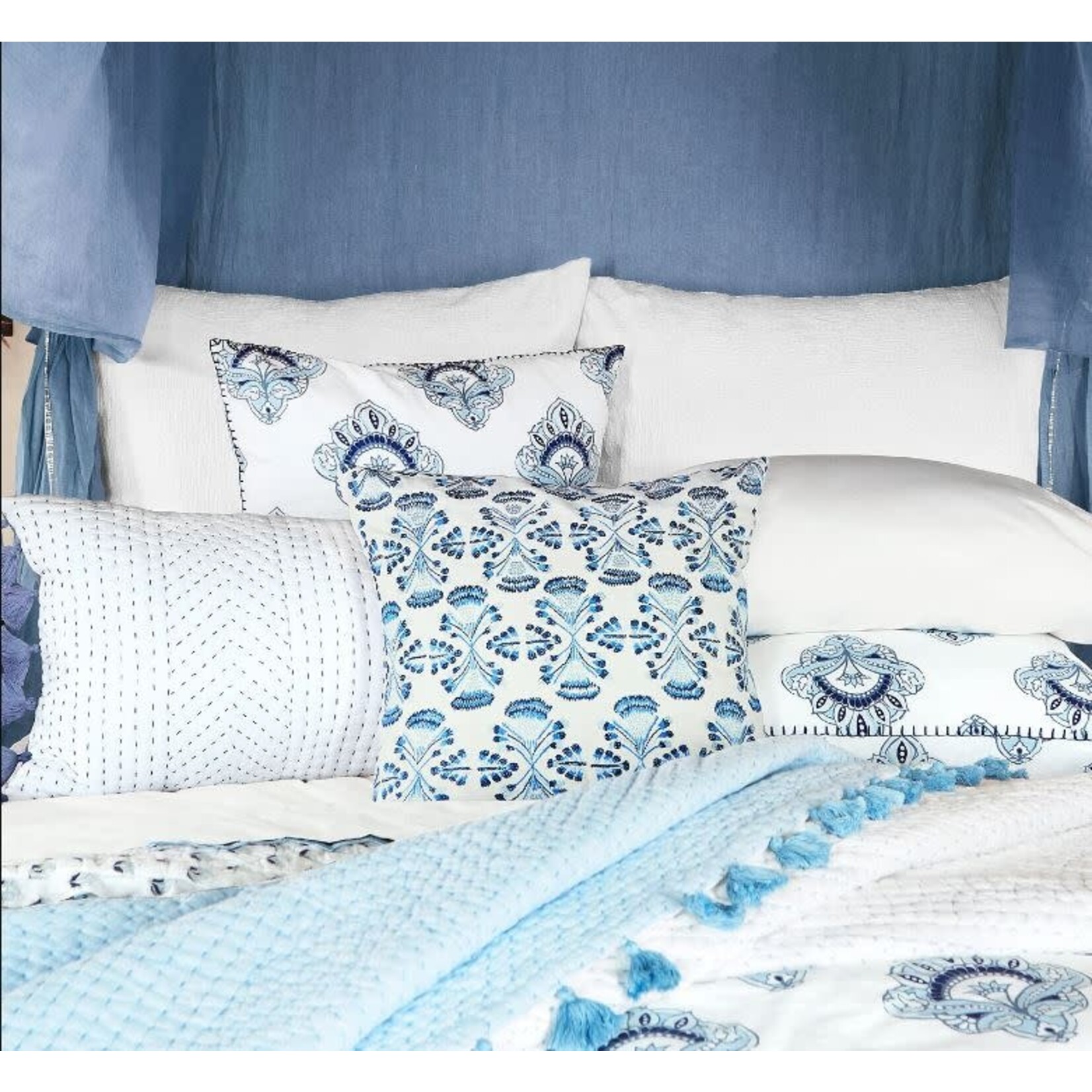 John Robshaw Textiles Sahati Handstitched Indigo Bolster Sham