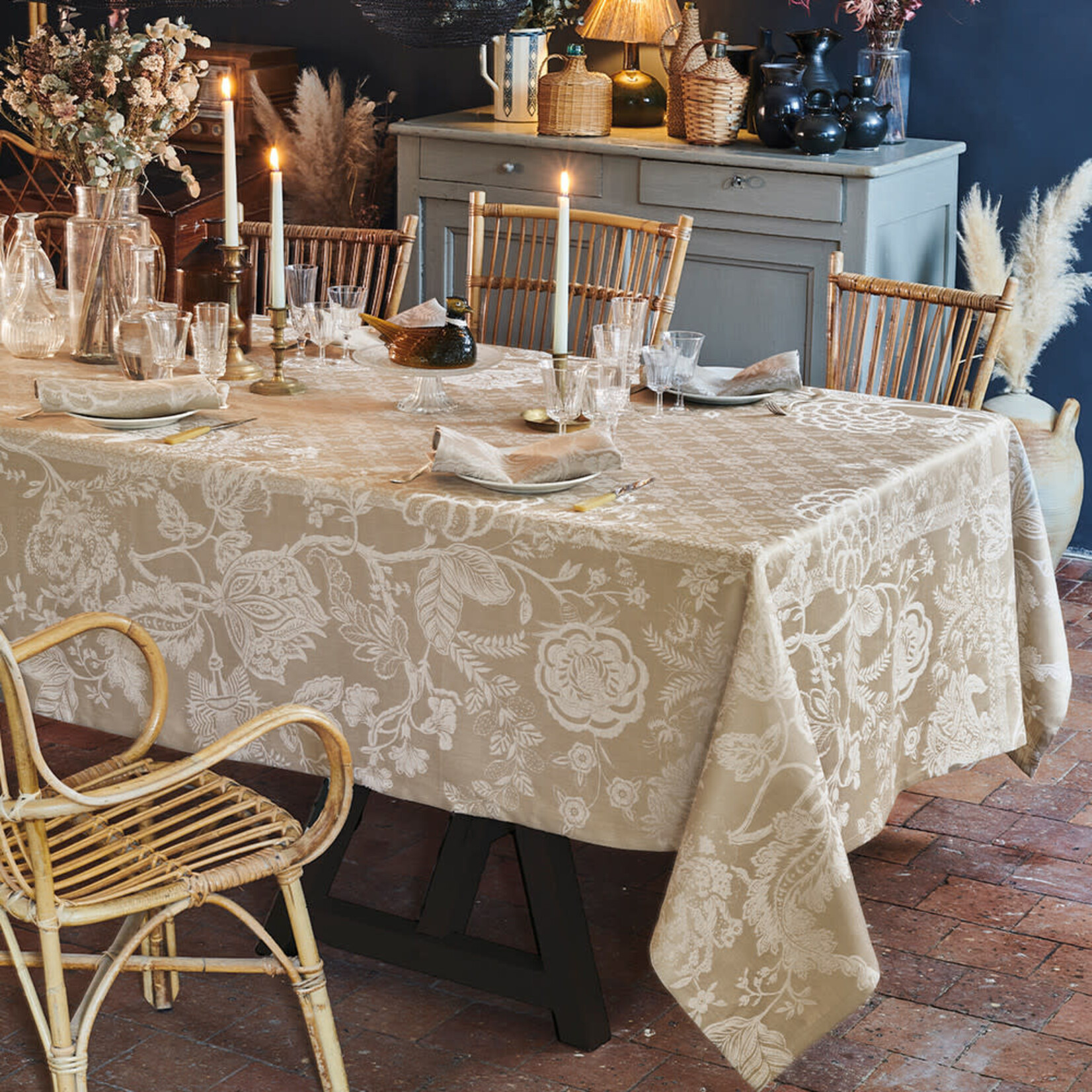 Garnier Thiebaut Scarlett Naturel Jacquard Tablecloth