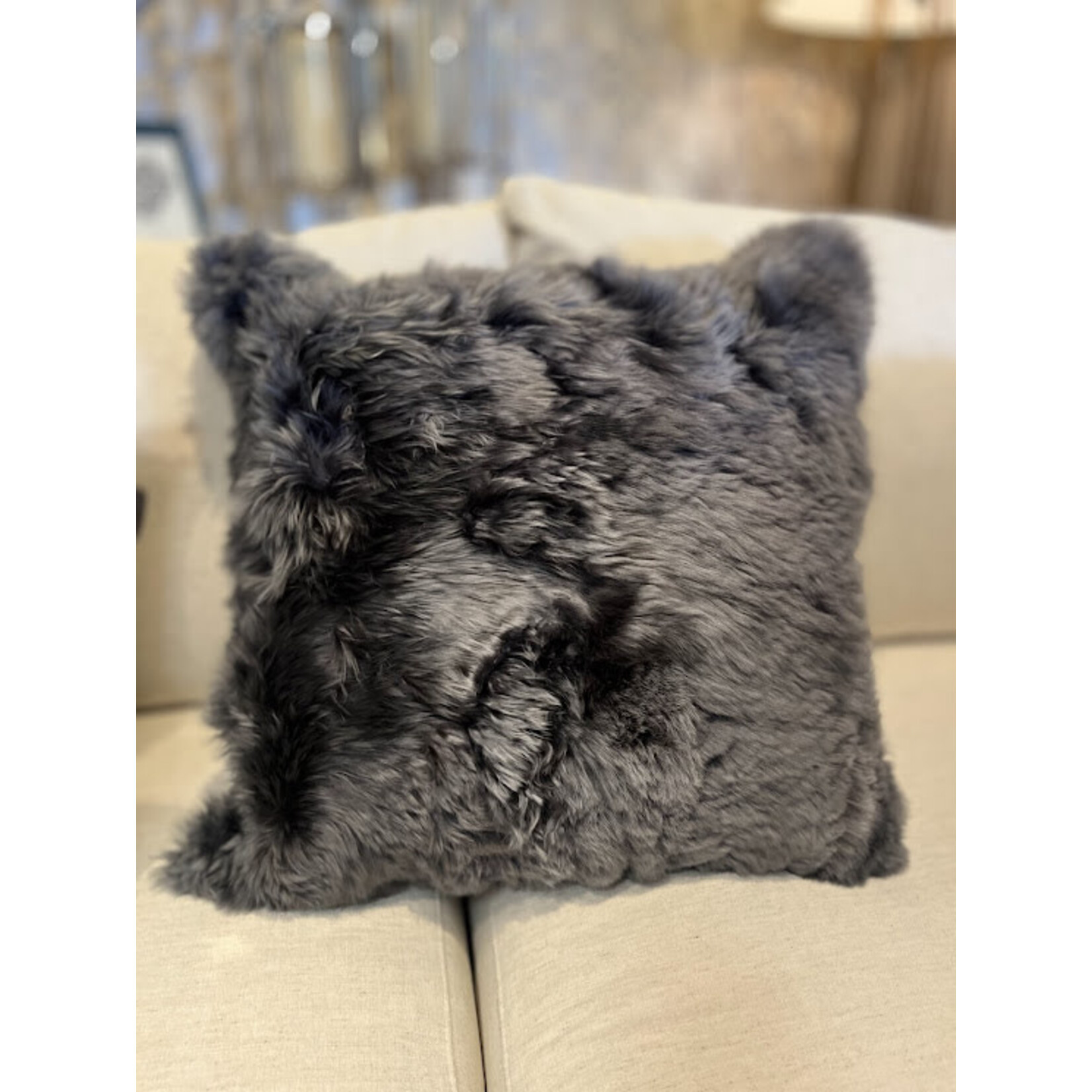 Gabby Alpaca Gray Throw Pillow with Feather Insert 22x22