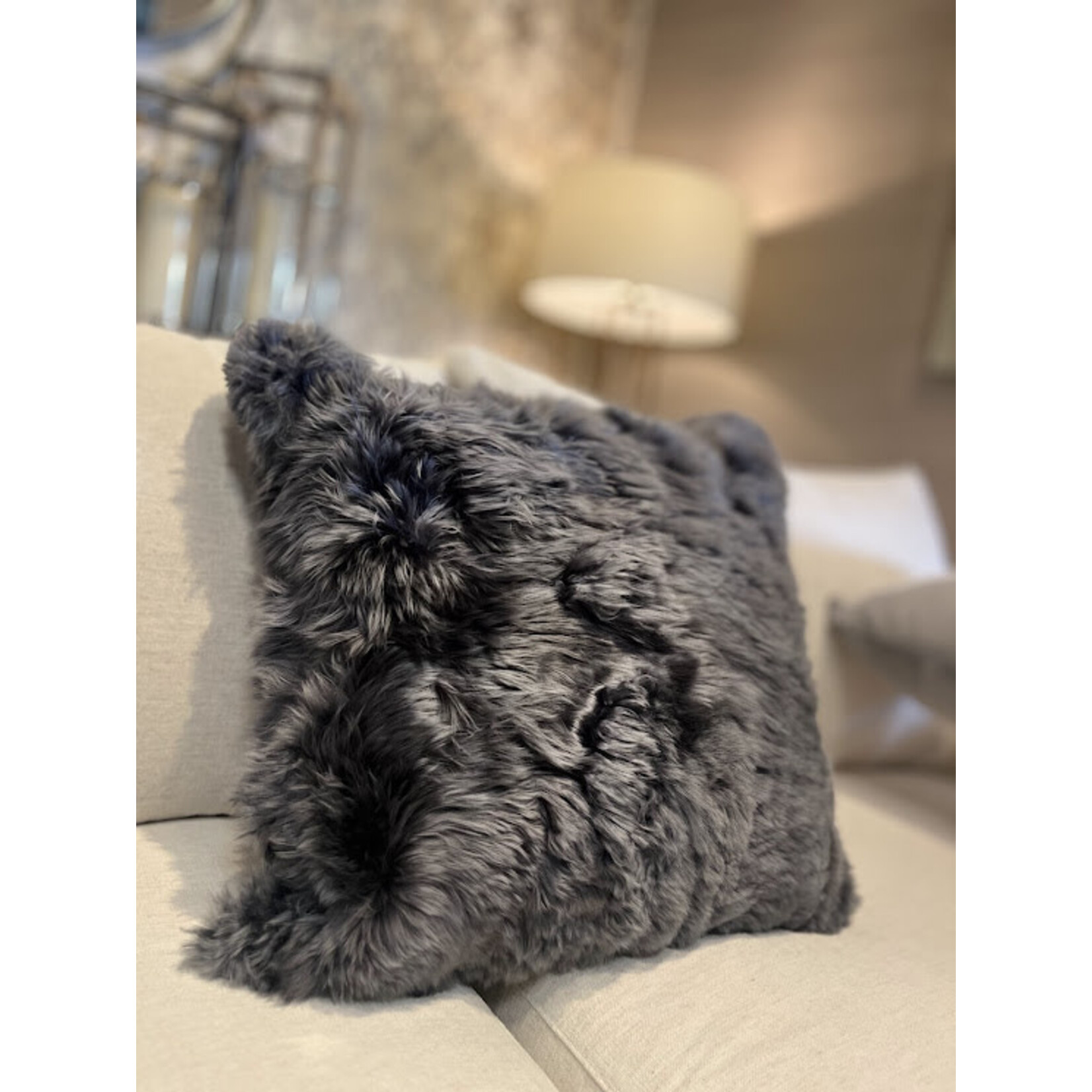 Gabby Alpaca Gray Throw Pillow with Feather Insert 22x22