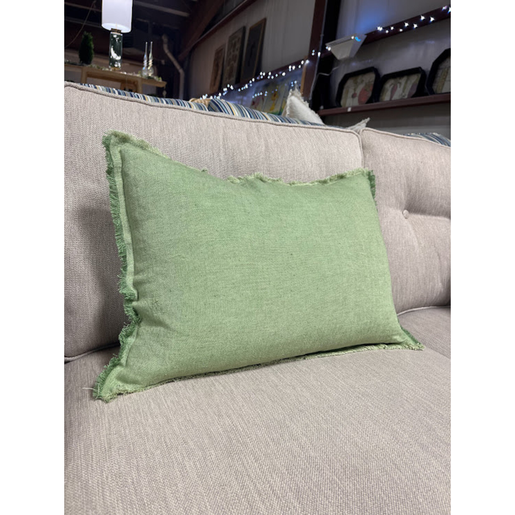 Anaya Green Cross-Dye So Soft Linen Pillow 14x20  With Down Insert