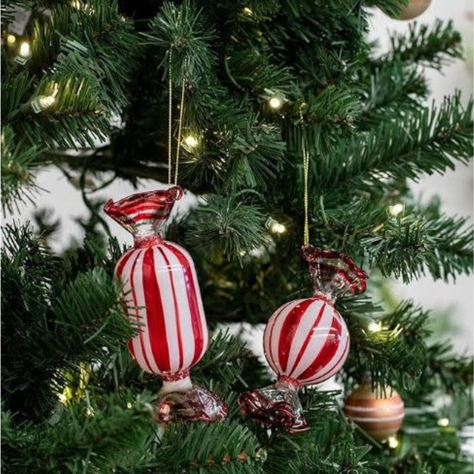 RAZ Imports Peppermint Candy Red & White Glass Ornament