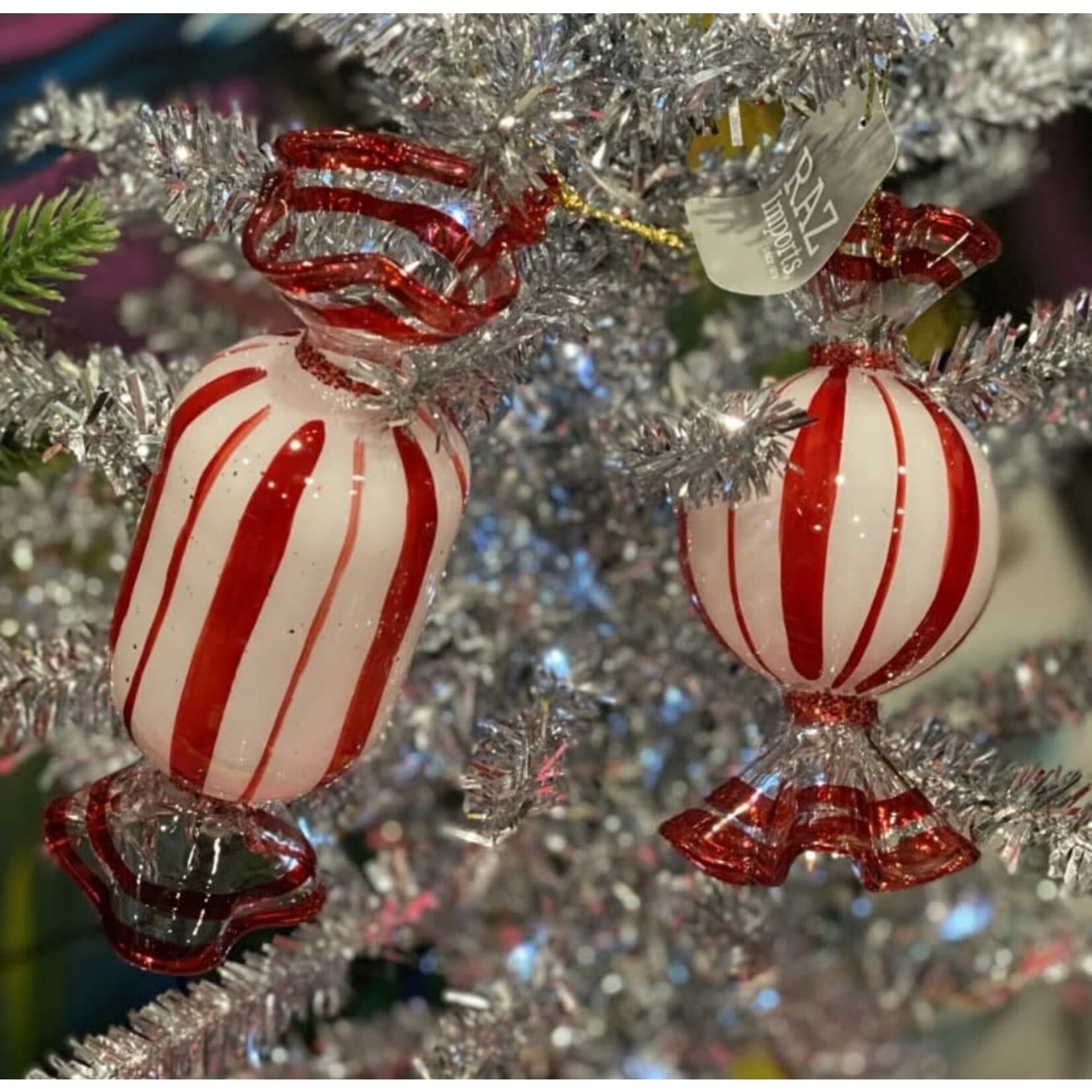 RAZ Imports Peppermint Candy Red & White Glass Ornament