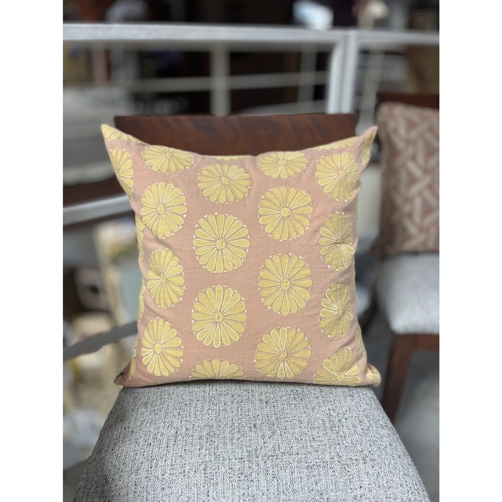 John Robshaw Textiles Aleesa Yellow Lotus Decorative Pillow 22x22