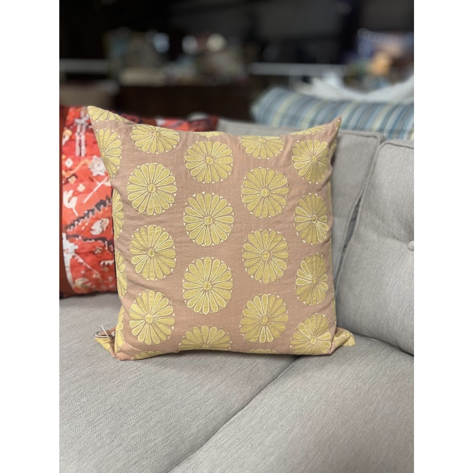 John Robshaw Textiles Aleesa Yellow Lotus Decorative Pillow 22x22