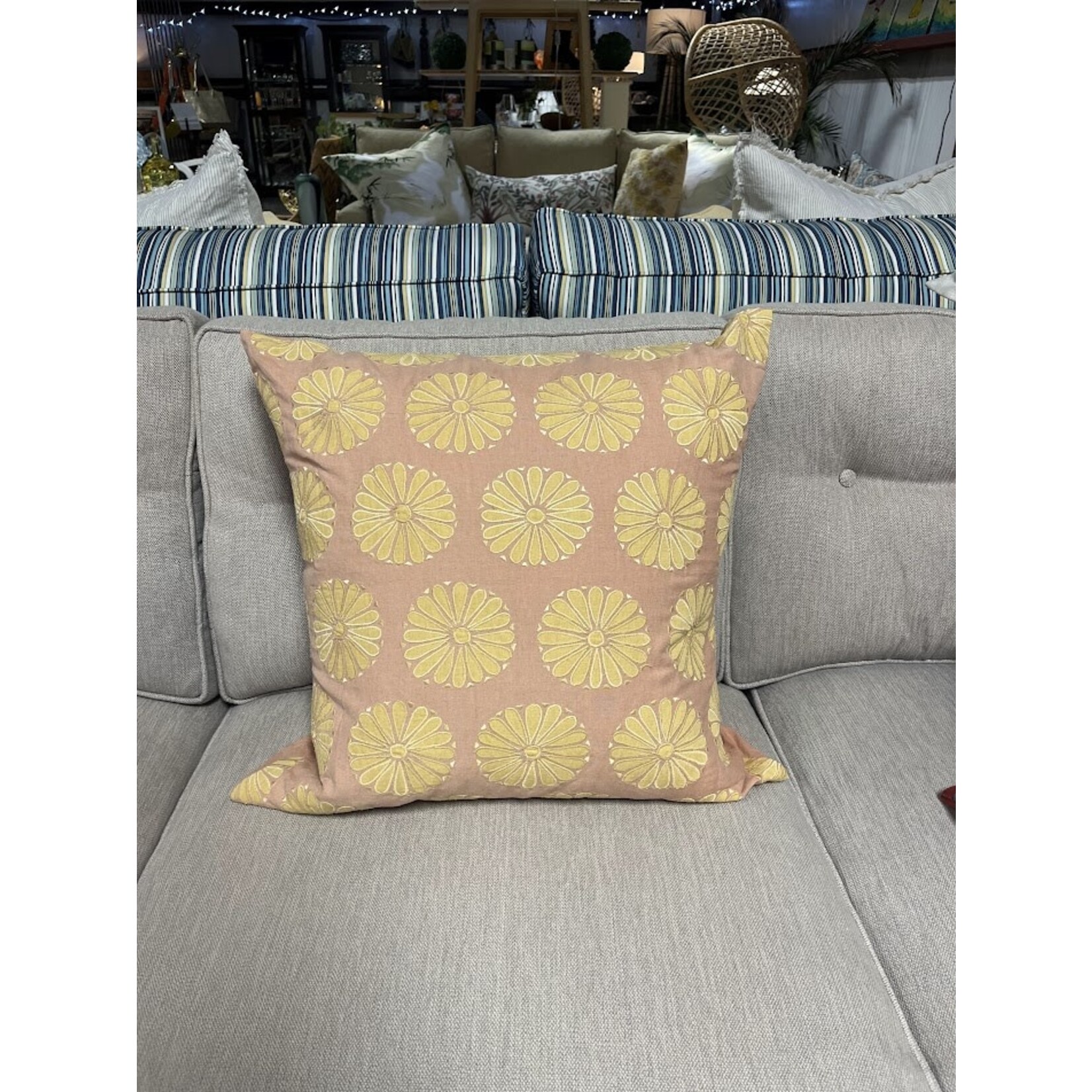 John Robshaw Textiles Aleesa Yellow Lotus Decorative Pillow 22x22