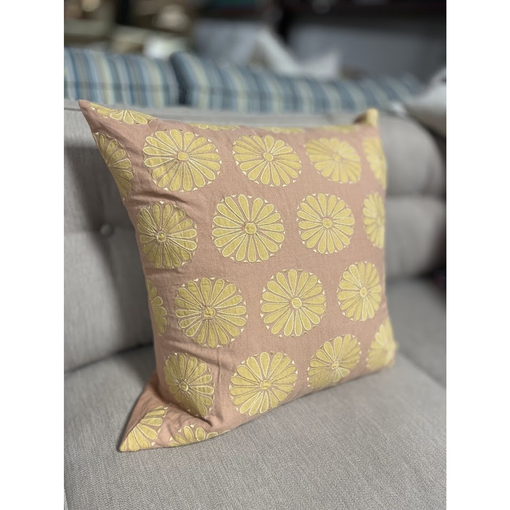 John Robshaw Textiles Aleesa Yellow Lotus Decorative Pillow 22x22