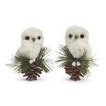 RAZ Imports White Owl on Pinecone Ornament 4.5"