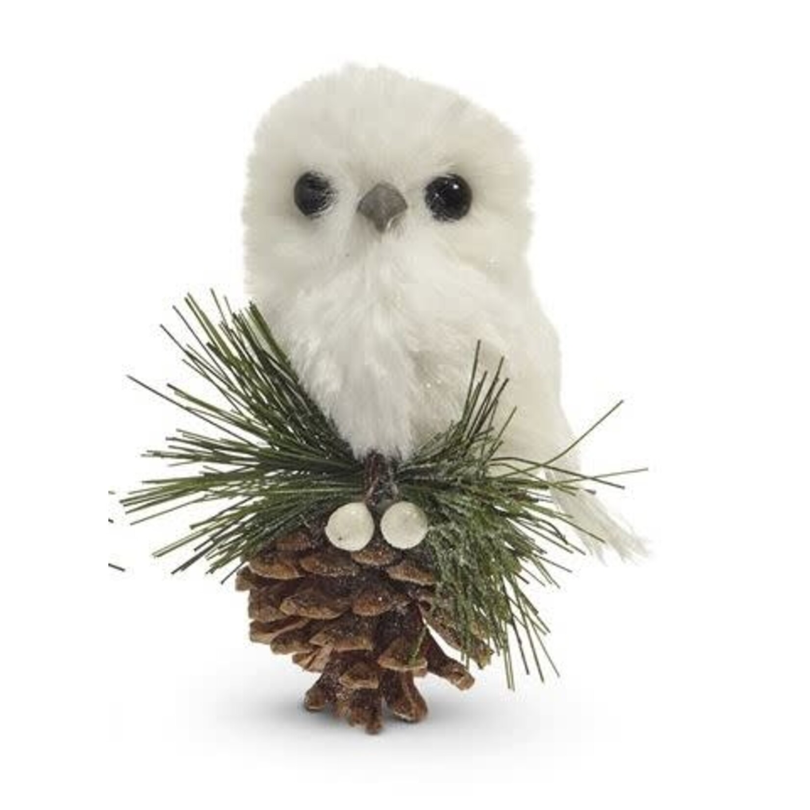 RAZ Imports White Owl on Pinecone Ornament 4.5"