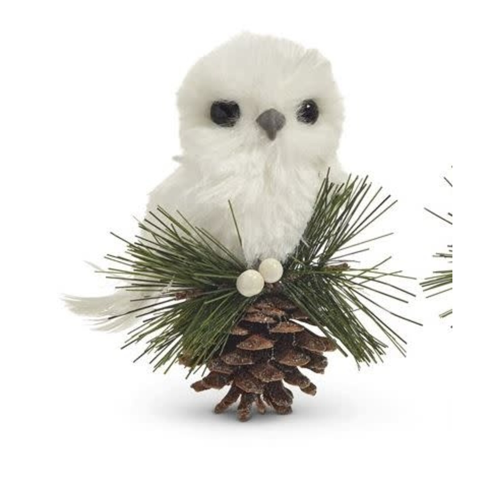 RAZ Imports White Owl on Pinecone Ornament 4.5"