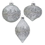 RAZ Imports Silver Glitter Beaded Bauble Ornament 4"