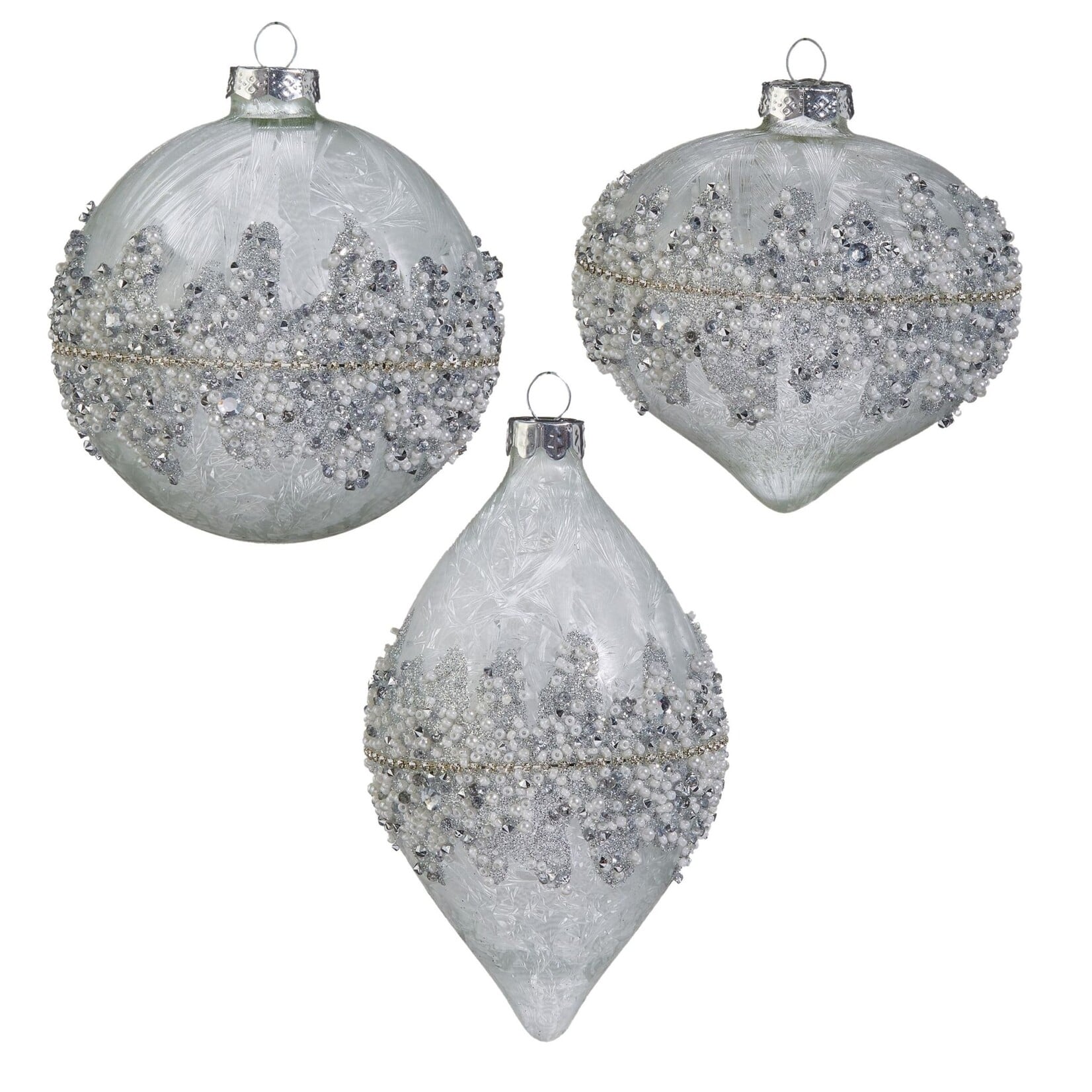 RAZ Imports Silver Glitter Beaded Bauble Ornament 4"
