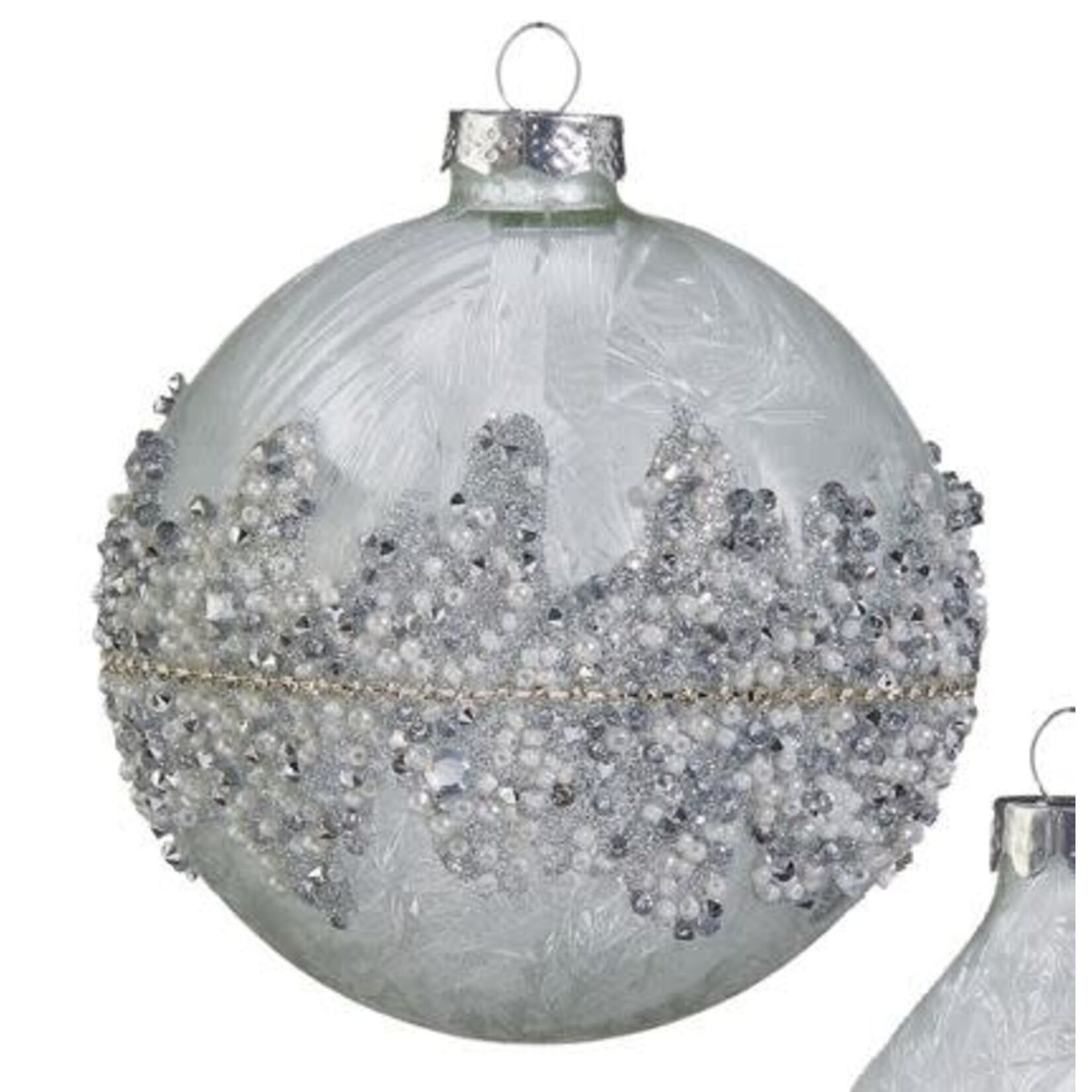 RAZ Imports Silver Glitter Beaded Bauble Ornament 4"