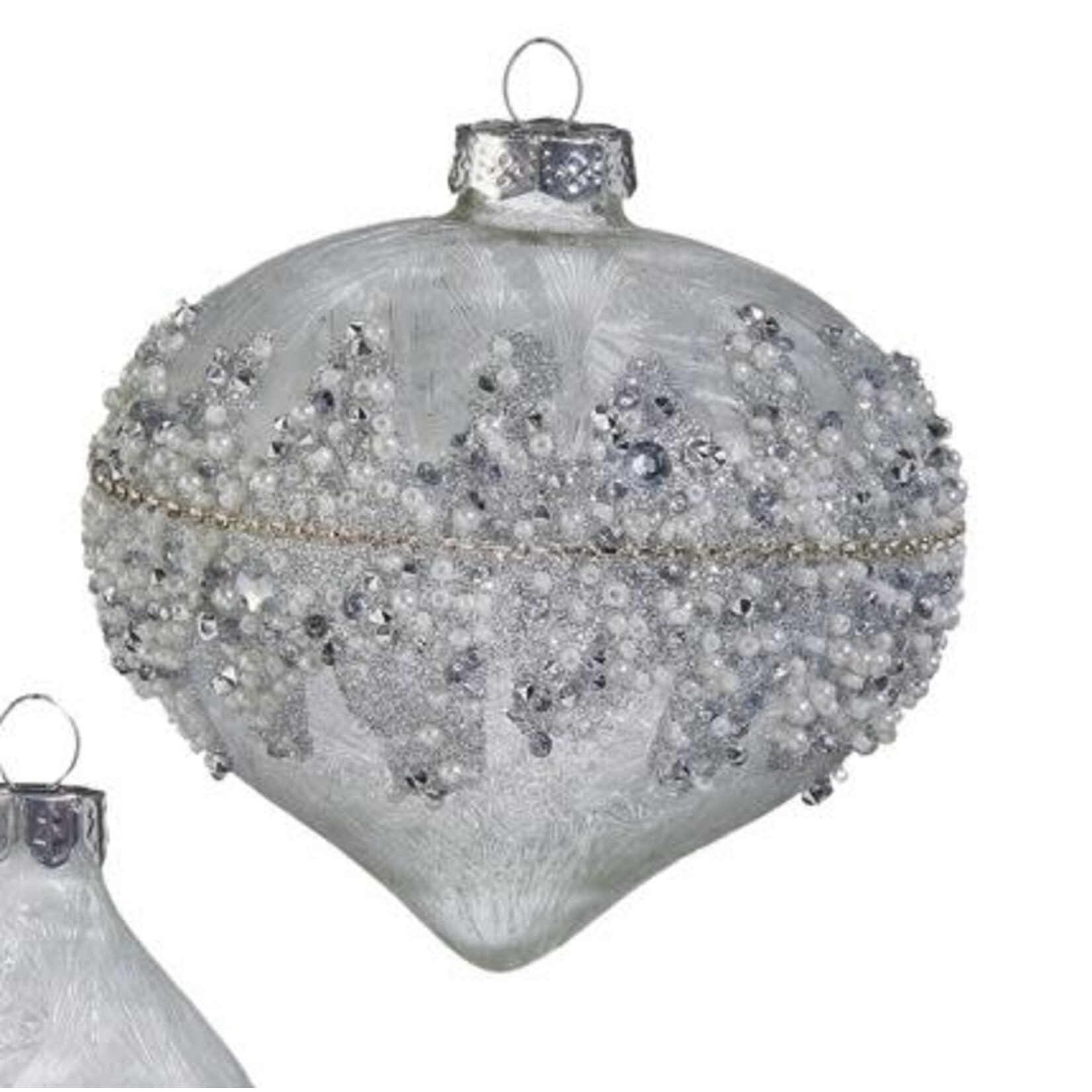 RAZ Imports Silver Beaded Ornament 4"