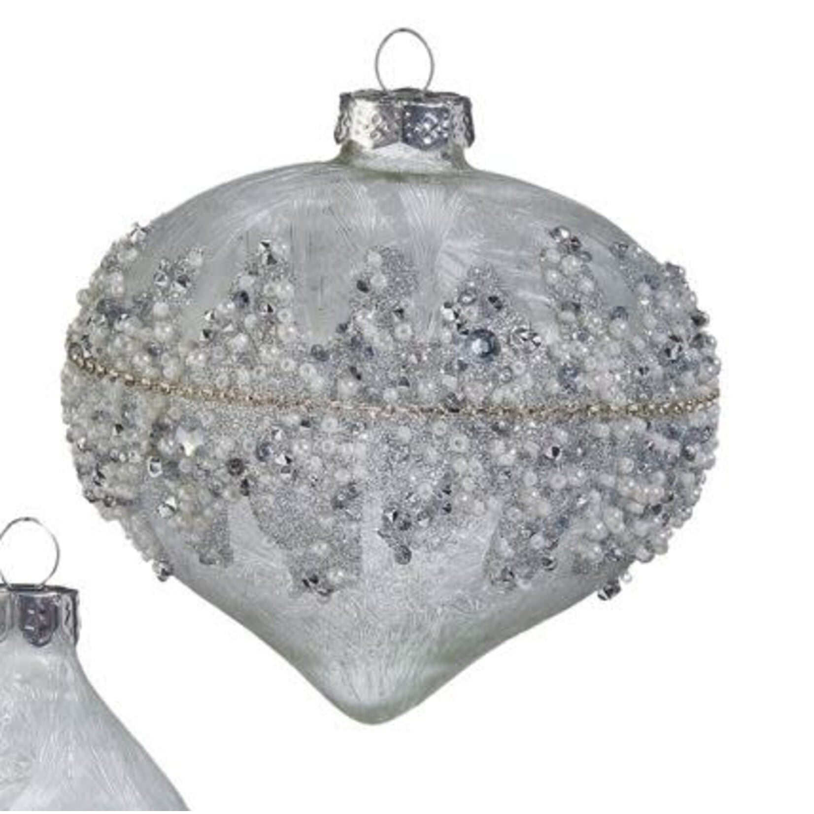 RAZ Imports Silver Glitter Beaded Bauble Ornament 4"
