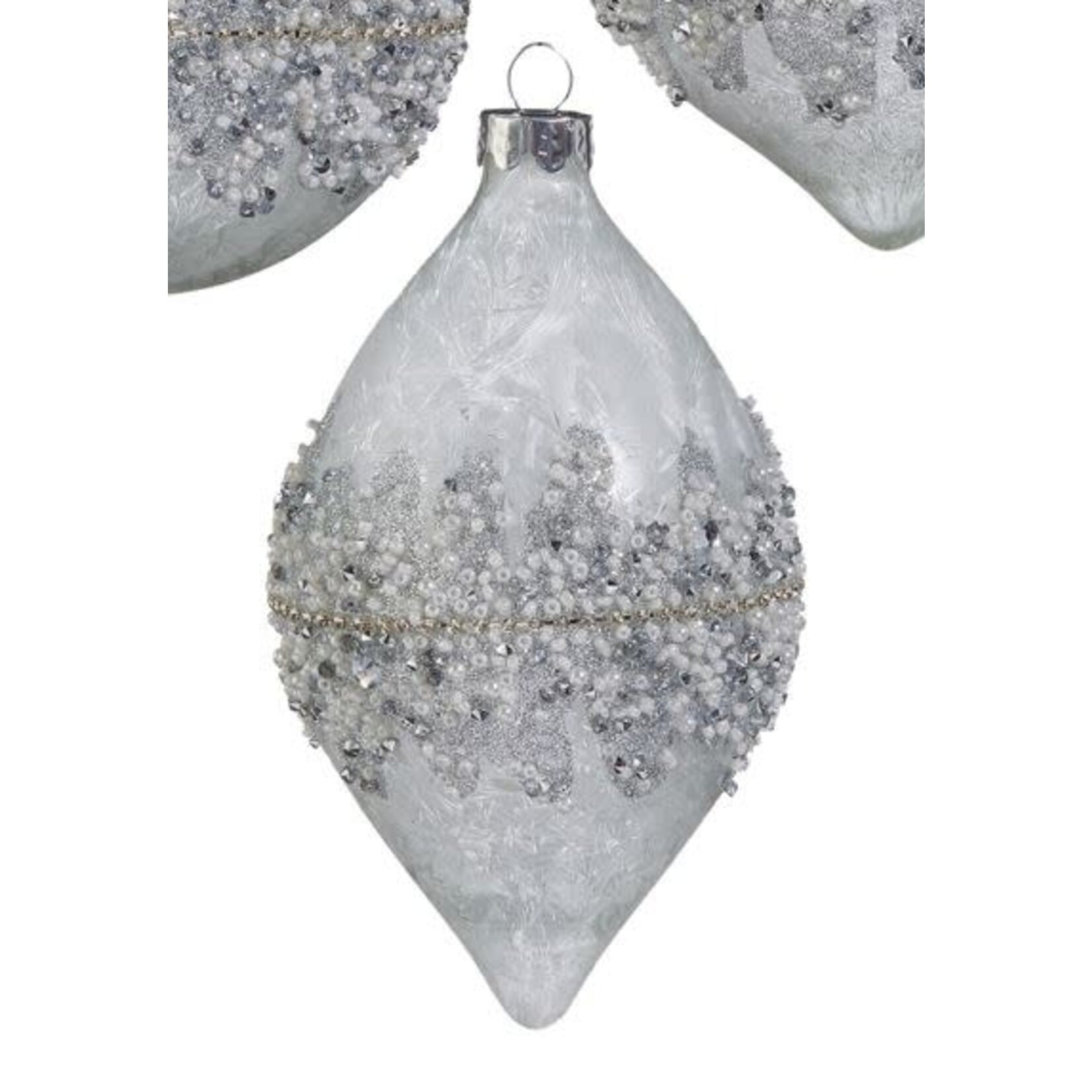 RAZ Imports Silver Glitter Beaded Bauble Ornament 4"