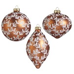 RAZ Imports Copper & White Leaf Pattern Bauble Ornament 4"