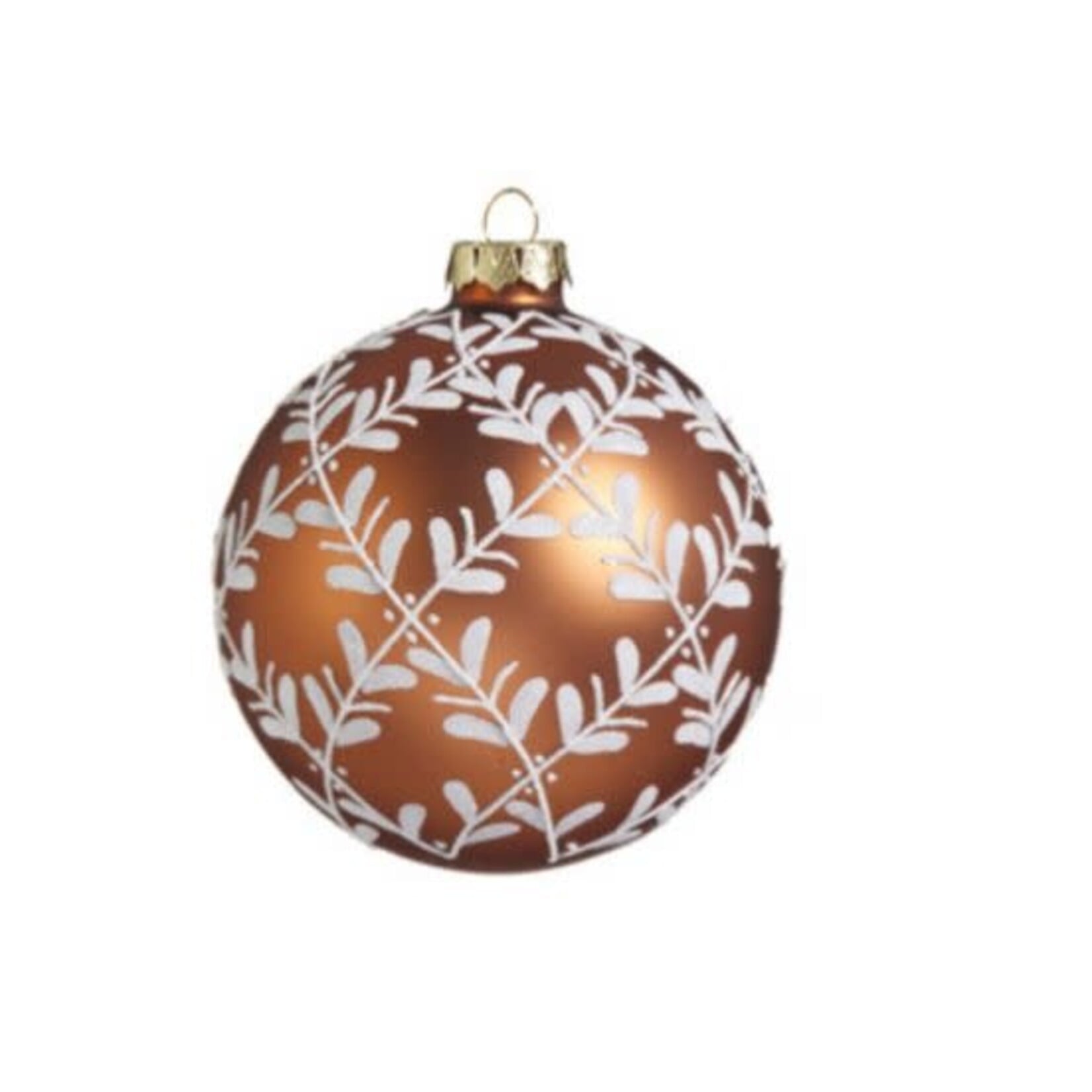 RAZ Imports Copper & White Leaf Pattern Bauble Ornament 4"