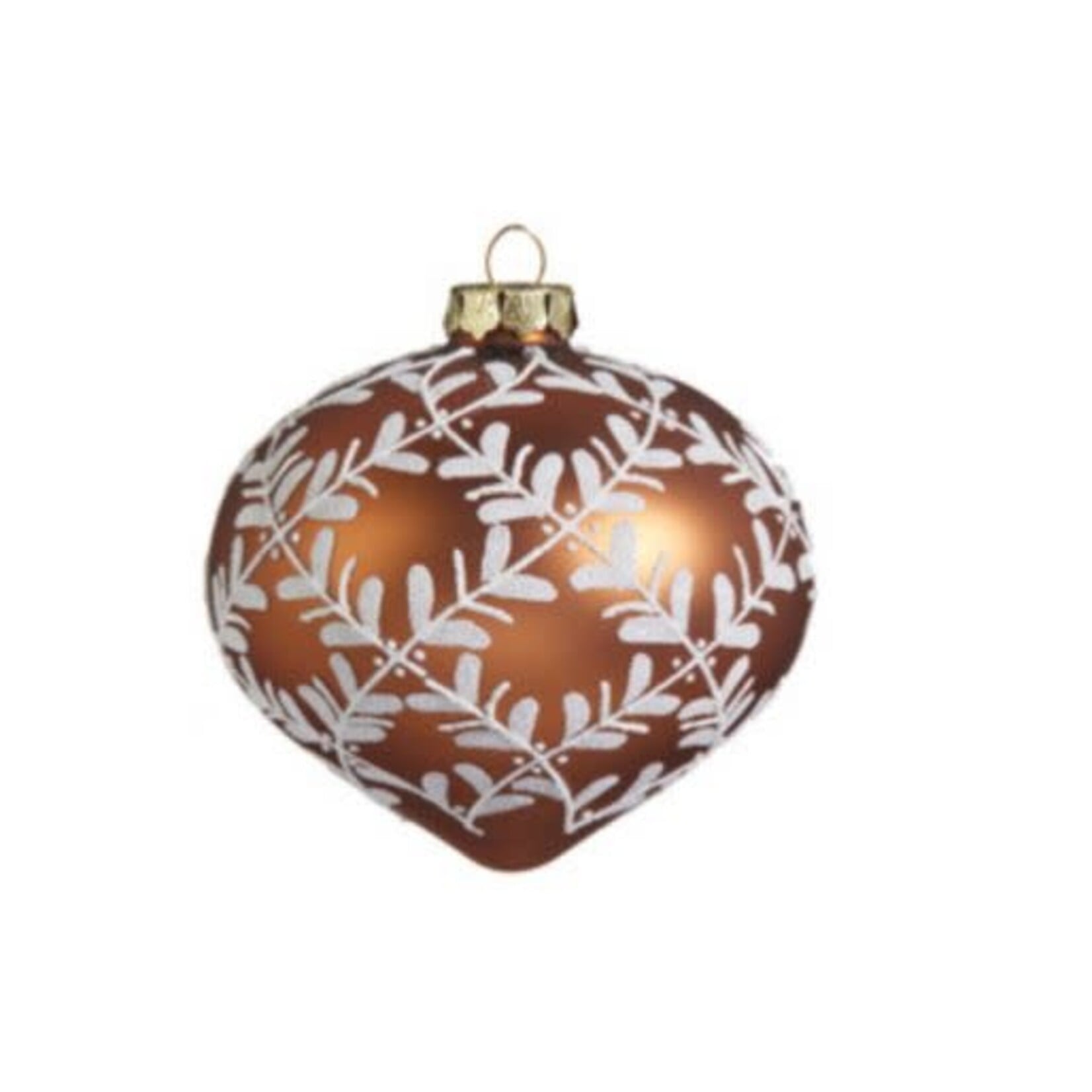 RAZ Imports Copper & White Leaf Pattern Bauble Ornament 4"