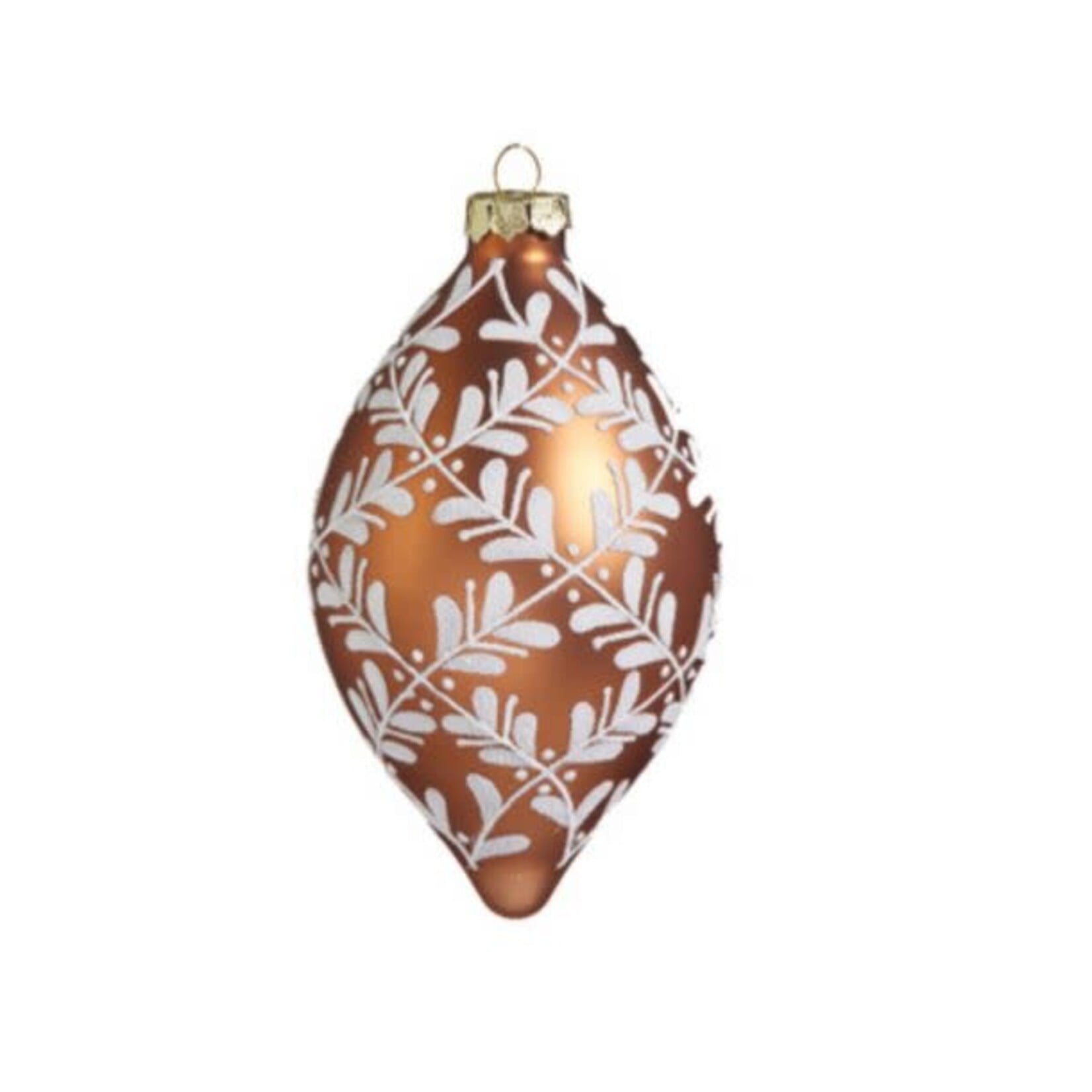 RAZ Imports Copper & White Leaf Pattern Bauble Ornament 4"