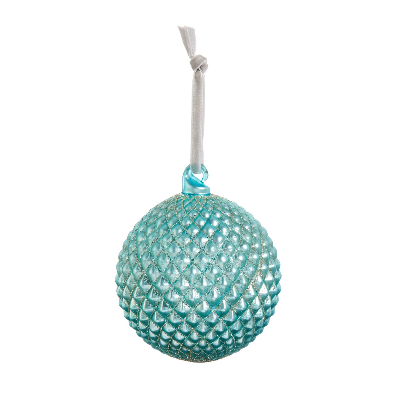 RAZ Imports Cerulean Blue Quilted Glass Ball Ornament 4"