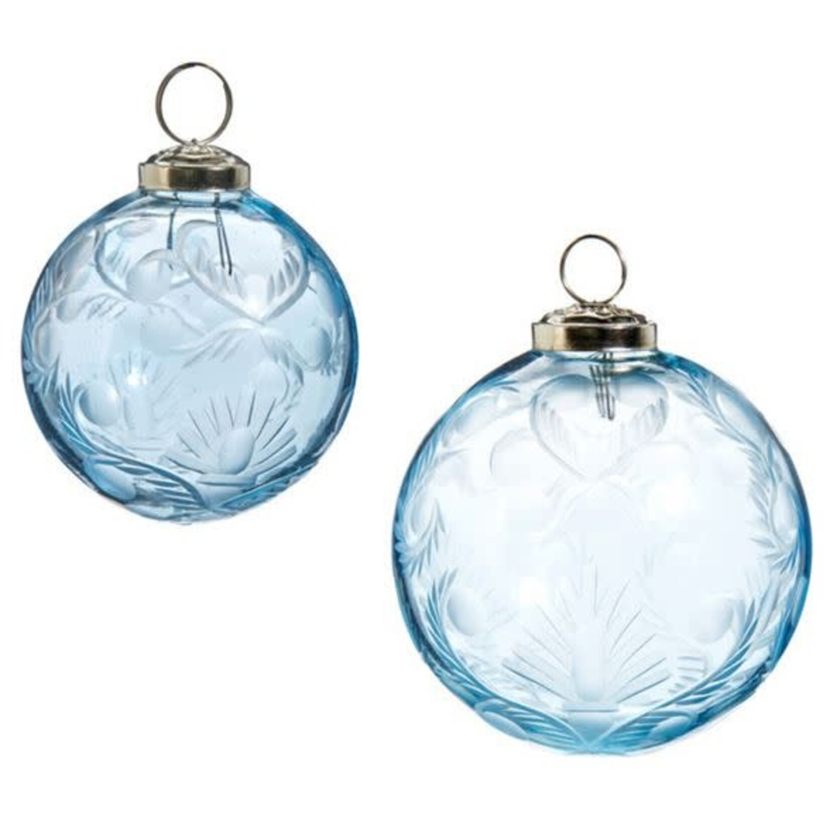 RAZ Imports Etched Glass Clear Blue Ball Ornament