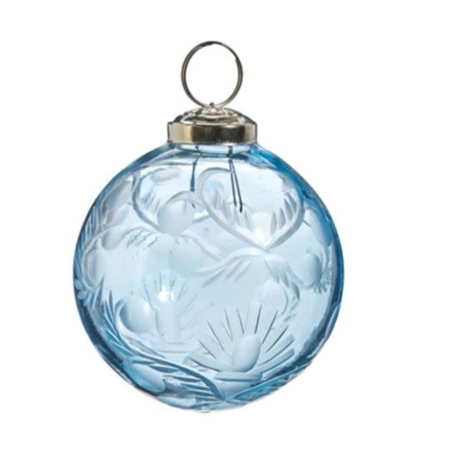 RAZ Imports Etched Glass Blue Ball Ornament