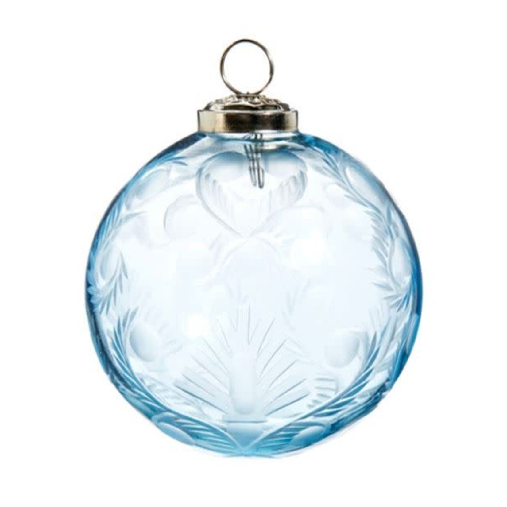 RAZ Imports Etched Glass Blue Ball Ornament