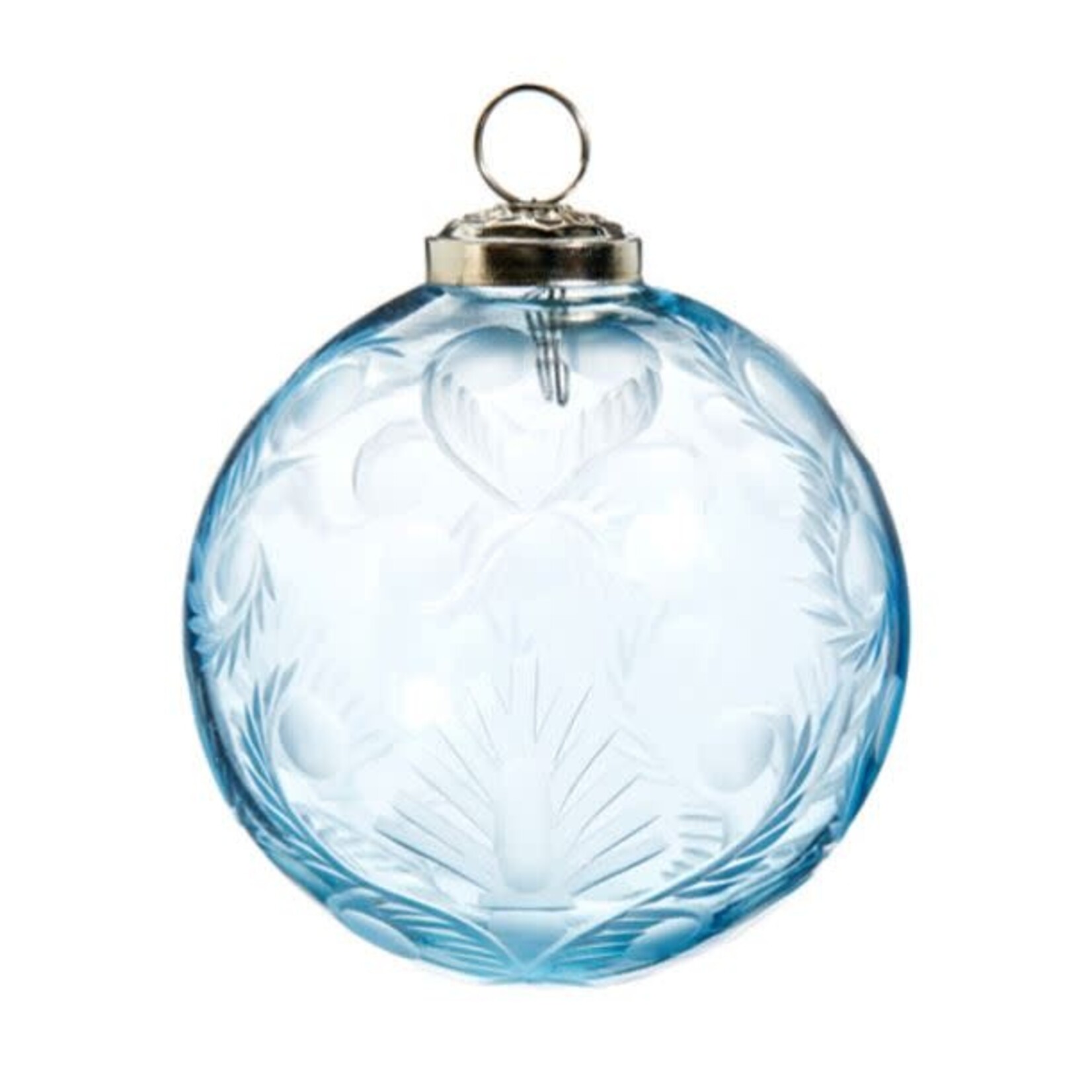 RAZ Imports Etched Glass Clear Blue Ball Ornament