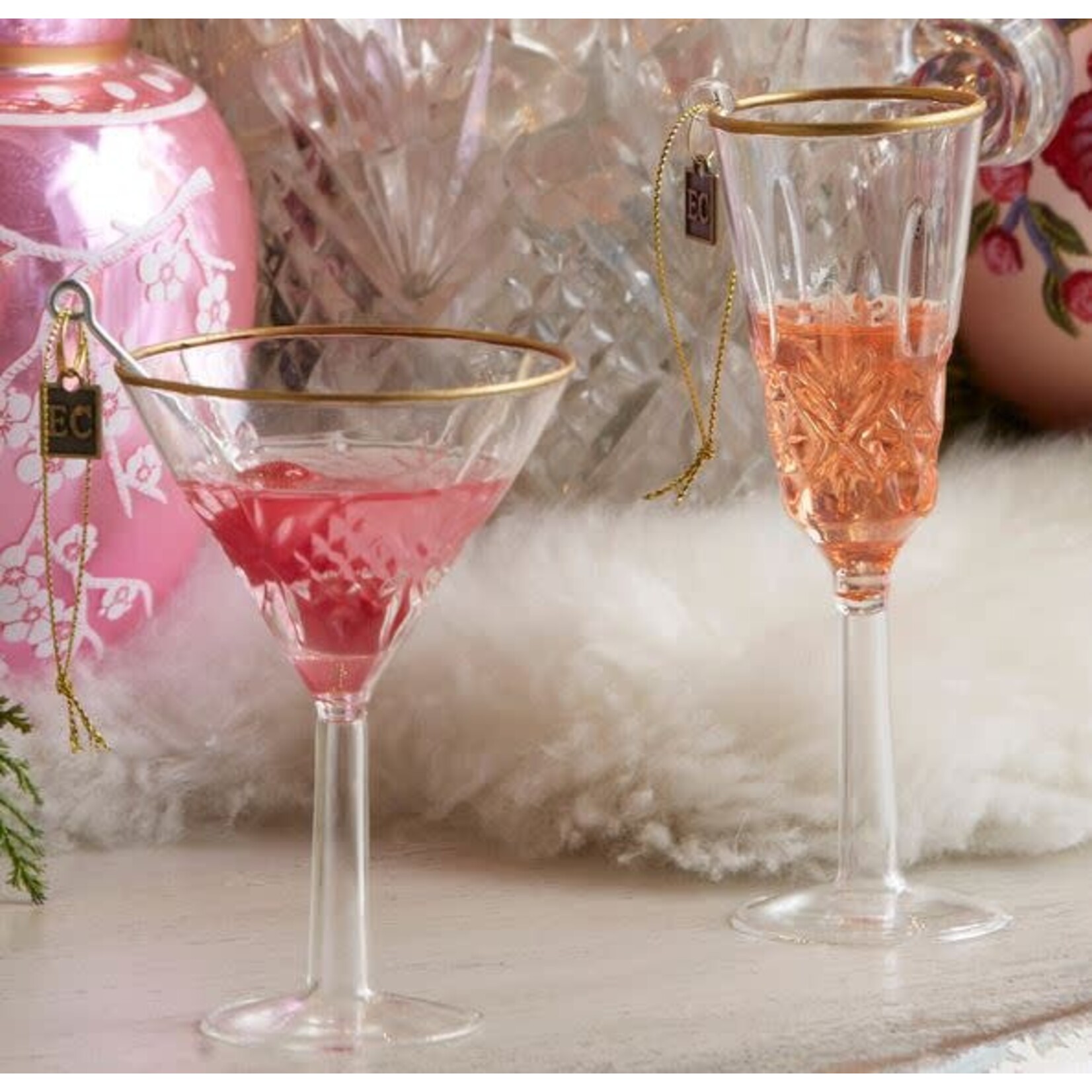 RAZ Imports Pink Champagne Ornament 6"
