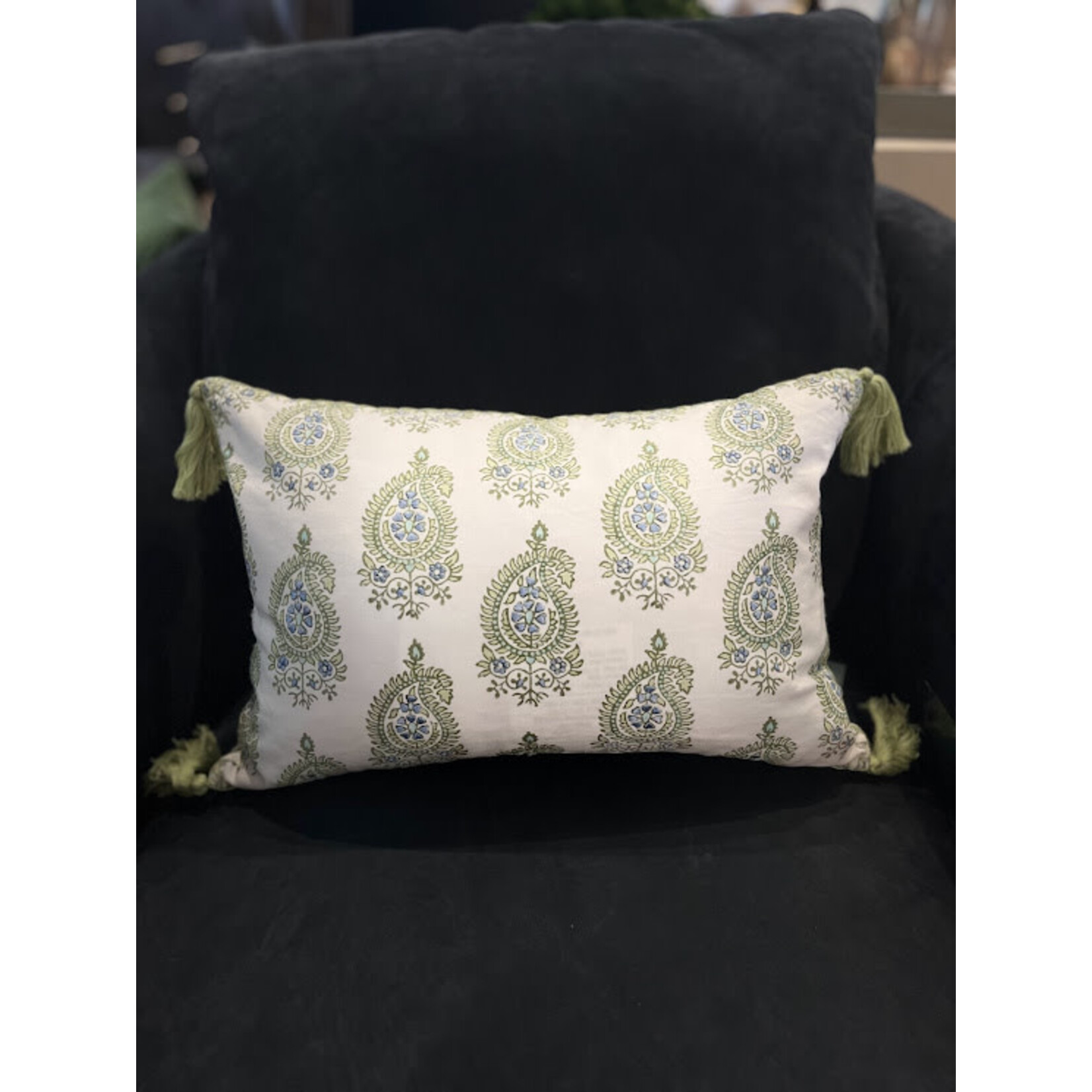 John Robshaw Textiles Nilay Sage Kidney Pillow 12x18 with Feather Insert