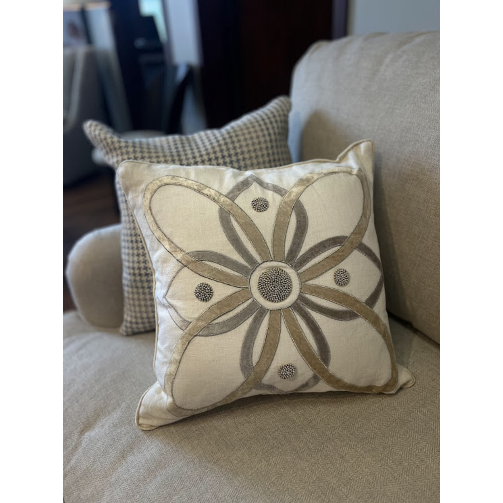 Juliska Berry & Thread Embellished Gold Silver Throw Pillow 18x18