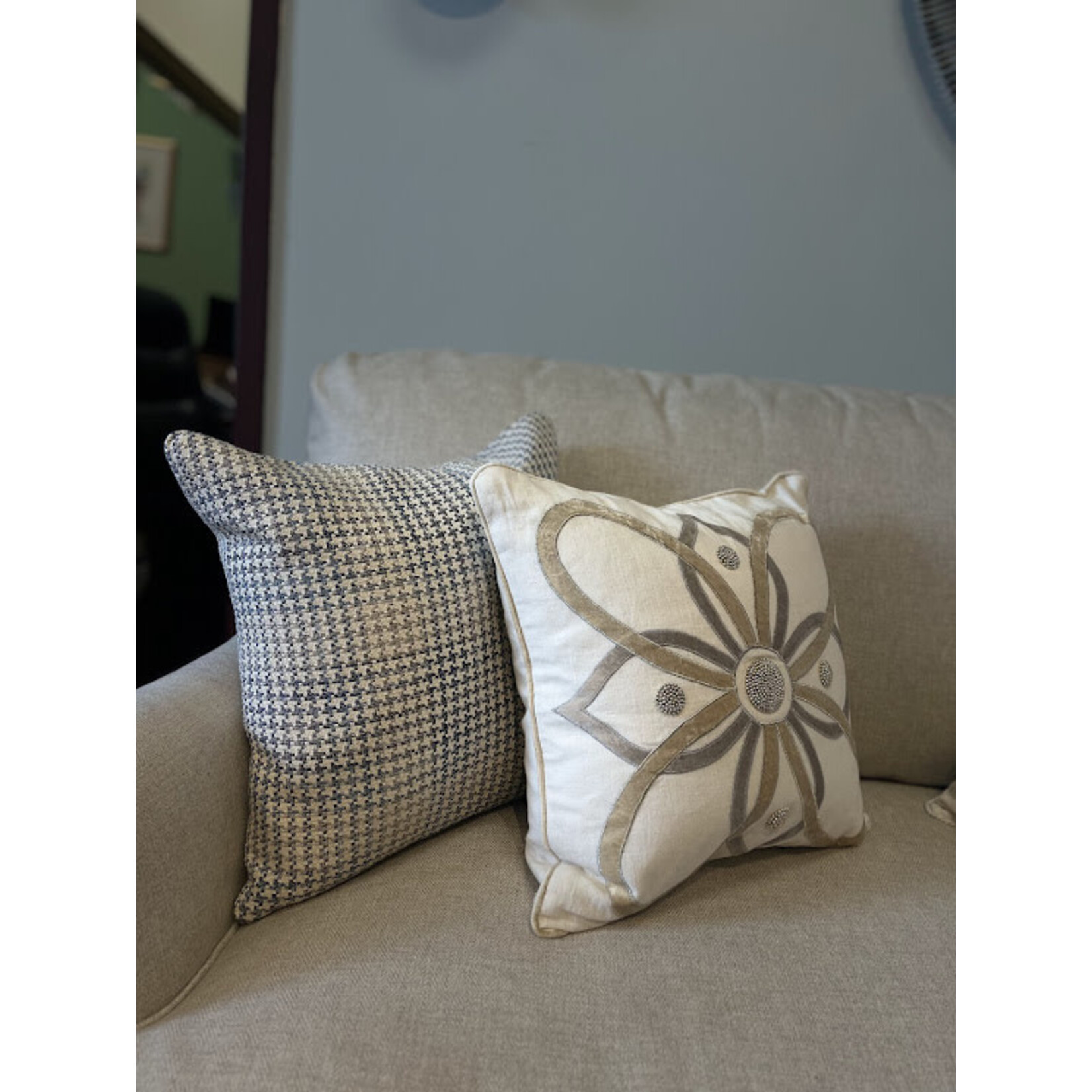 Juliska Berry & Thread Embellished Gold Silver Throw Pillow 18x18