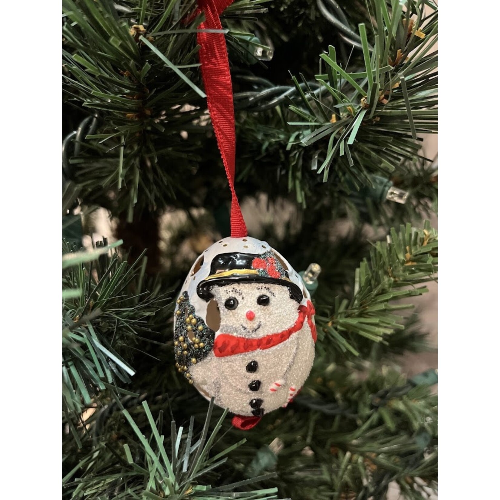Peter's Seasons Snowman with Tree Egg Ornament