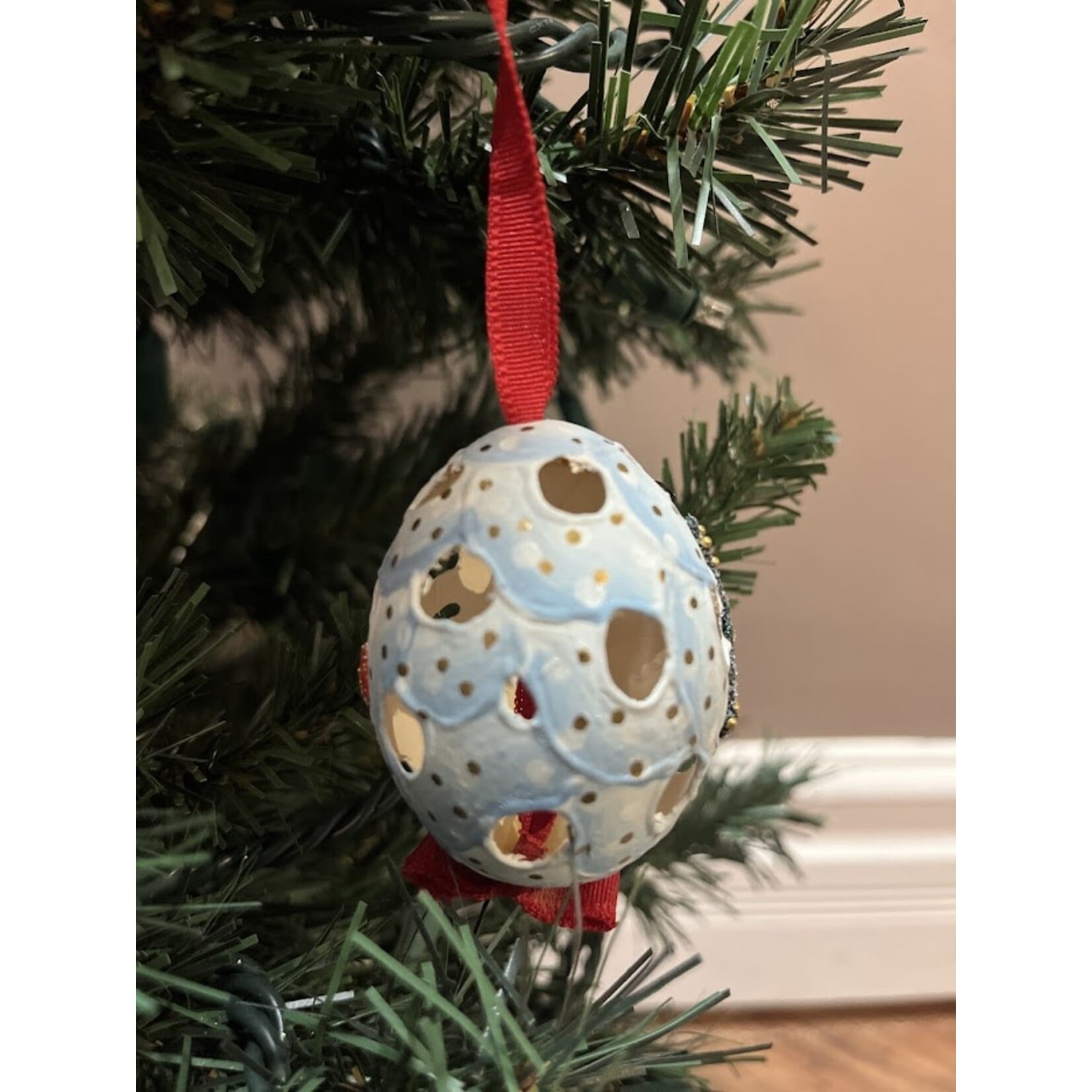 Peter's Seasons Handcrafted Snowman & Christmas Tree Egg Ornament