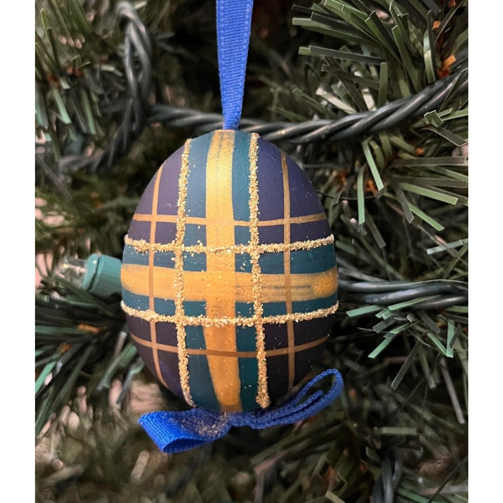 Peter's Seasons Plaid Gold Handcrafted Egg Ornament