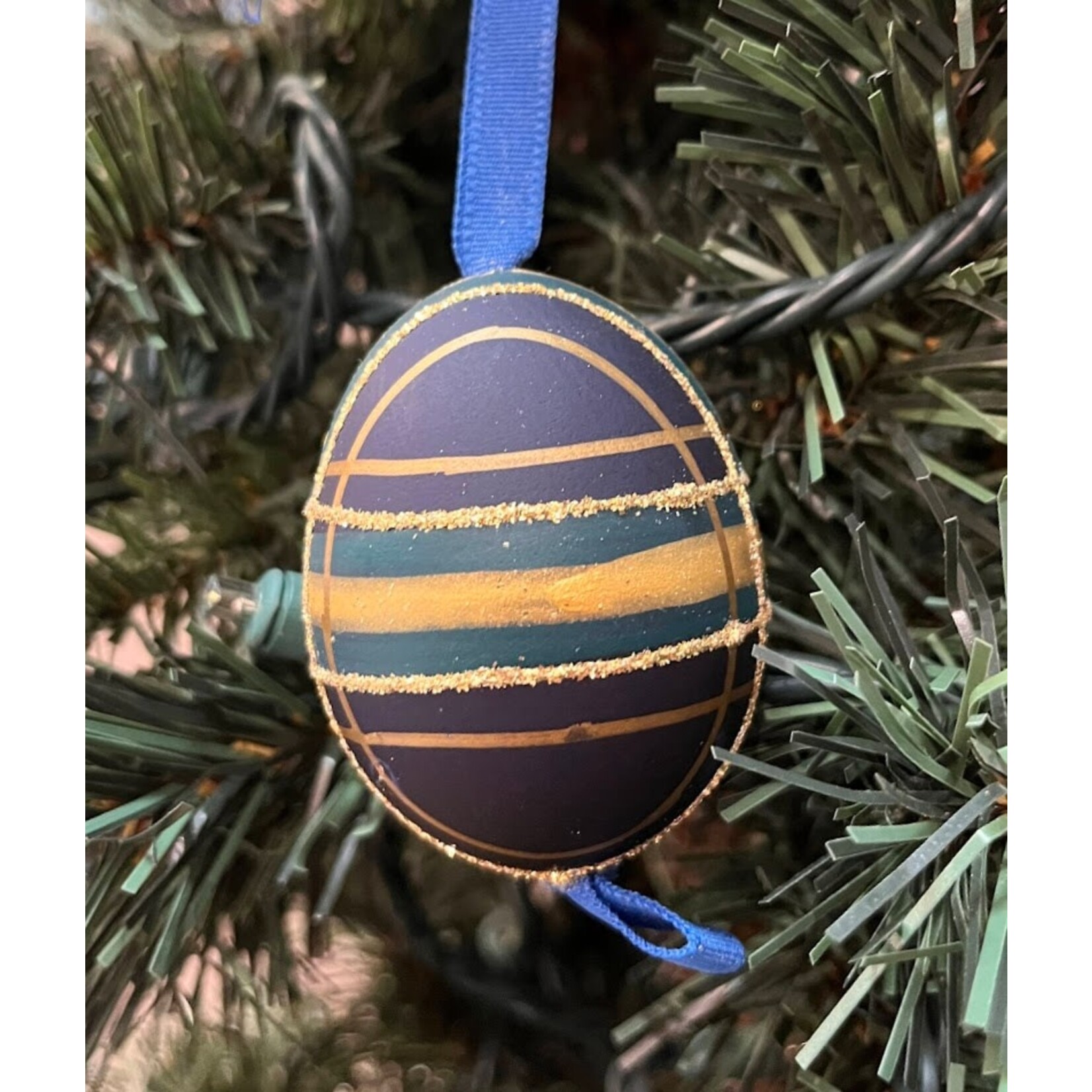 Peter's Seasons Plaid Gold Handcrafted Egg Ornament