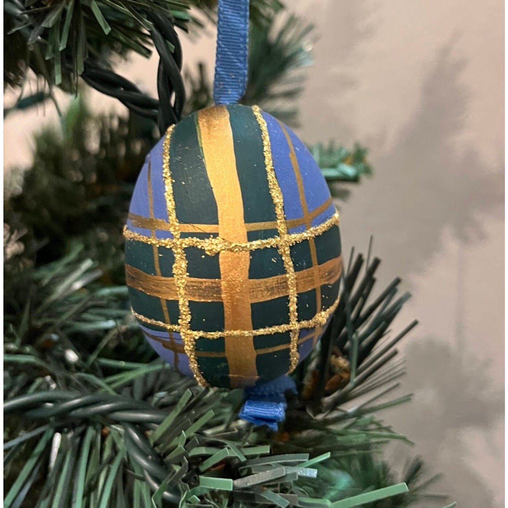 Peter's Seasons Plaid Gold Handcrafted Egg Ornament