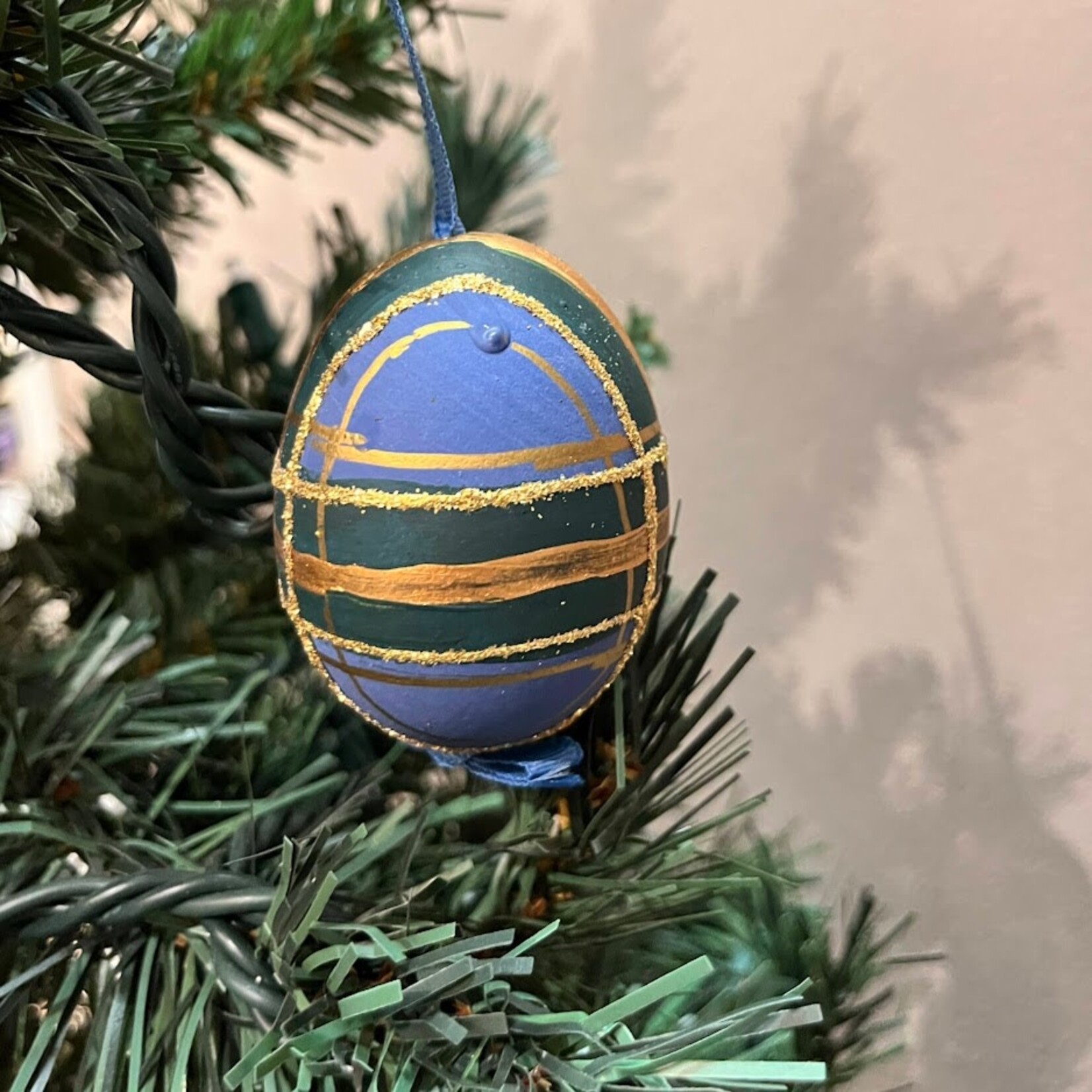 Peter's Seasons Plaid Gold Handcrafted Egg Ornament
