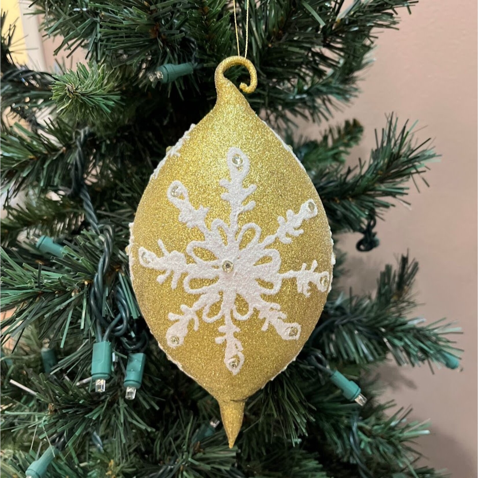 Peter's Seasons Blown Glass Gold & White Snowflake Ornament